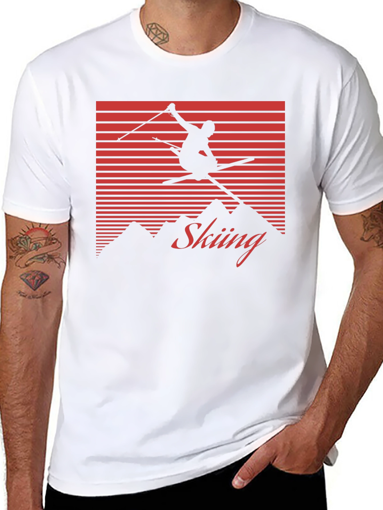 Retro Skiing Graphic Tee - Black Cotton Blend Shirt