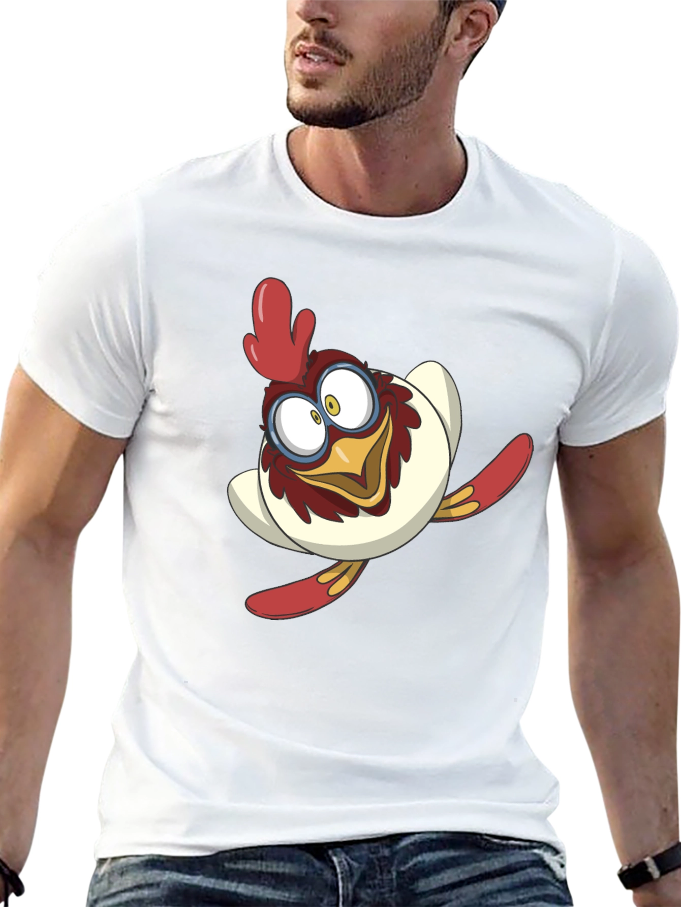 Cartoon Chicken Graphic Tee - Black Cotton Blend Shirt