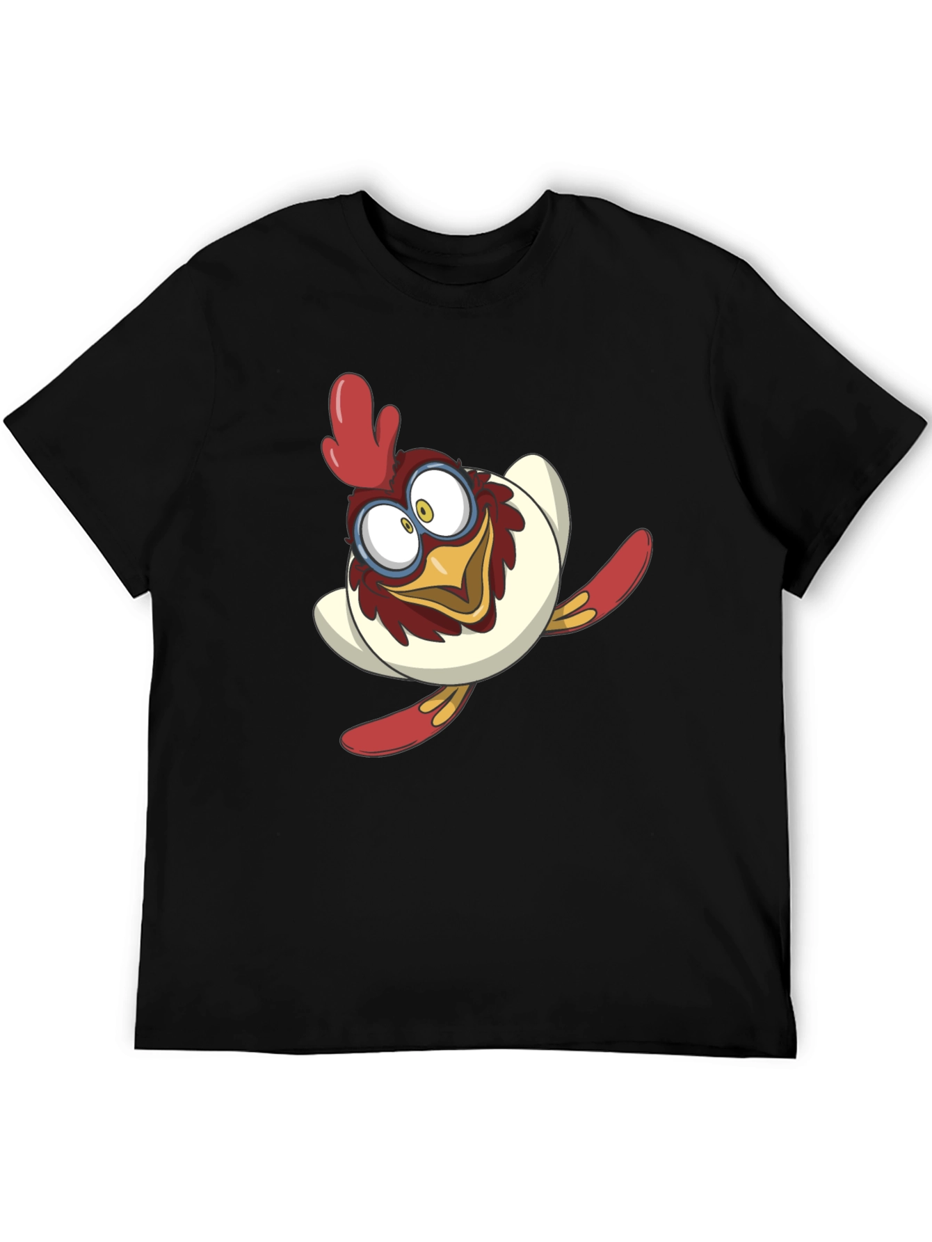 Cartoon Chicken Graphic Tee - Black Cotton Blend Shirt