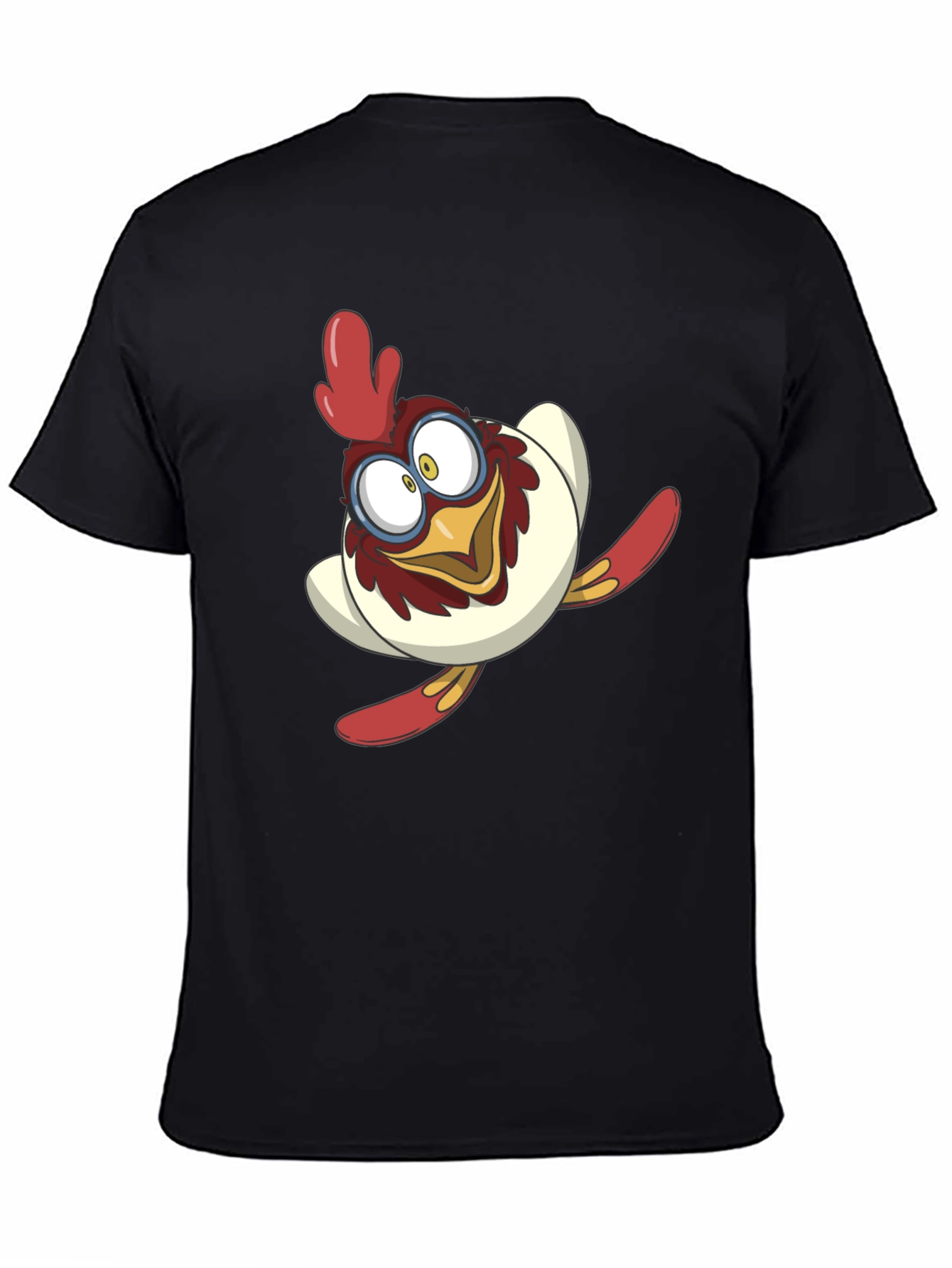 Cartoon Chicken Graphic Tee - Black Cotton Blend Shirt
