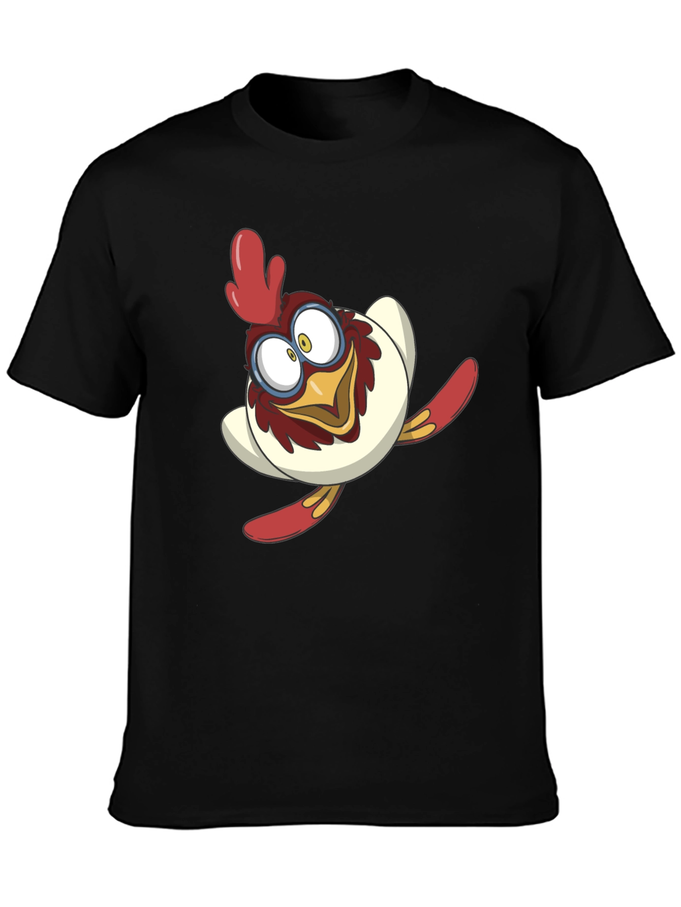 Cartoon Chicken Graphic Tee - Black Cotton Blend Shirt