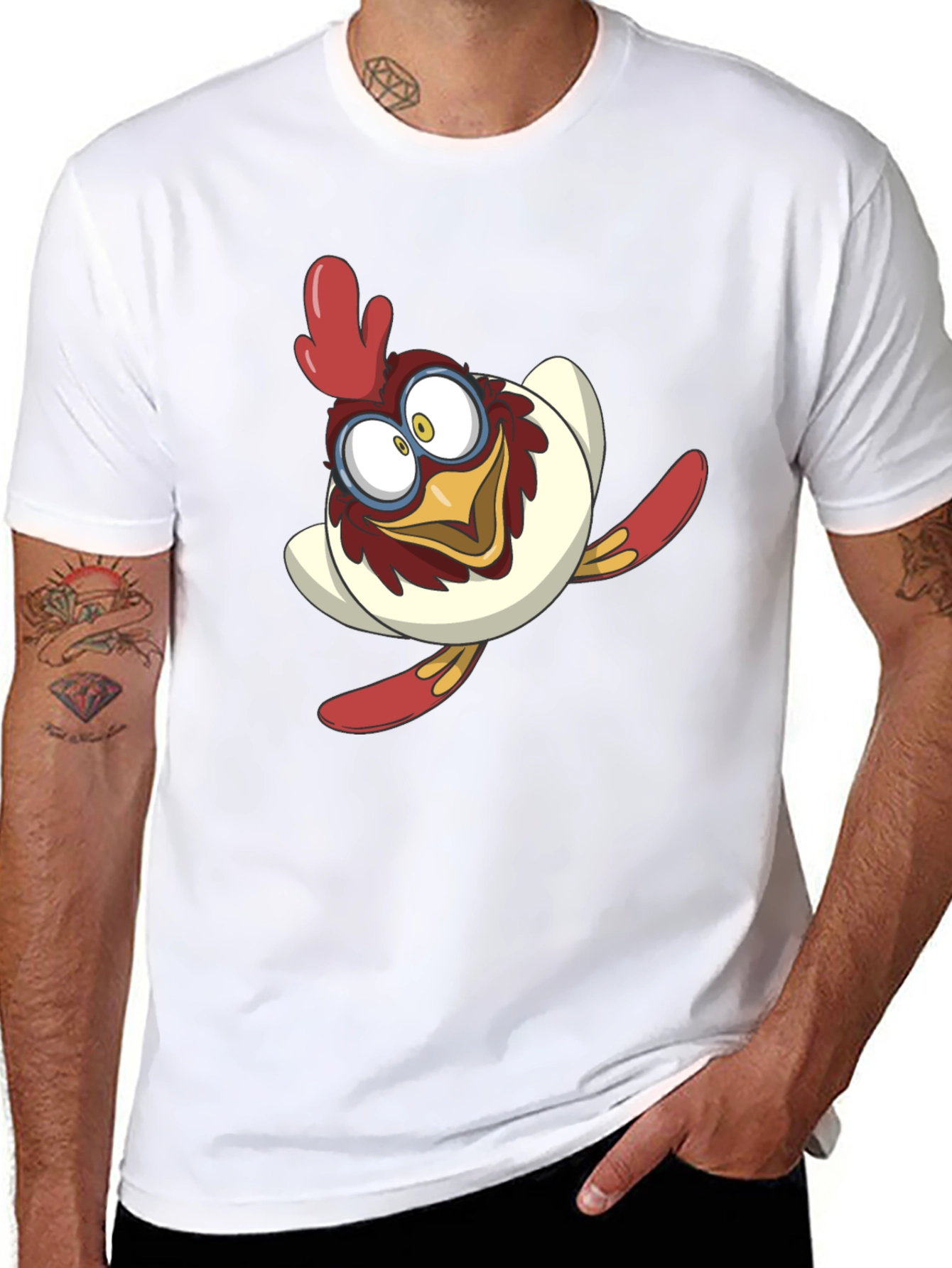 Cartoon Chicken Graphic Tee - Black Cotton Blend Shirt