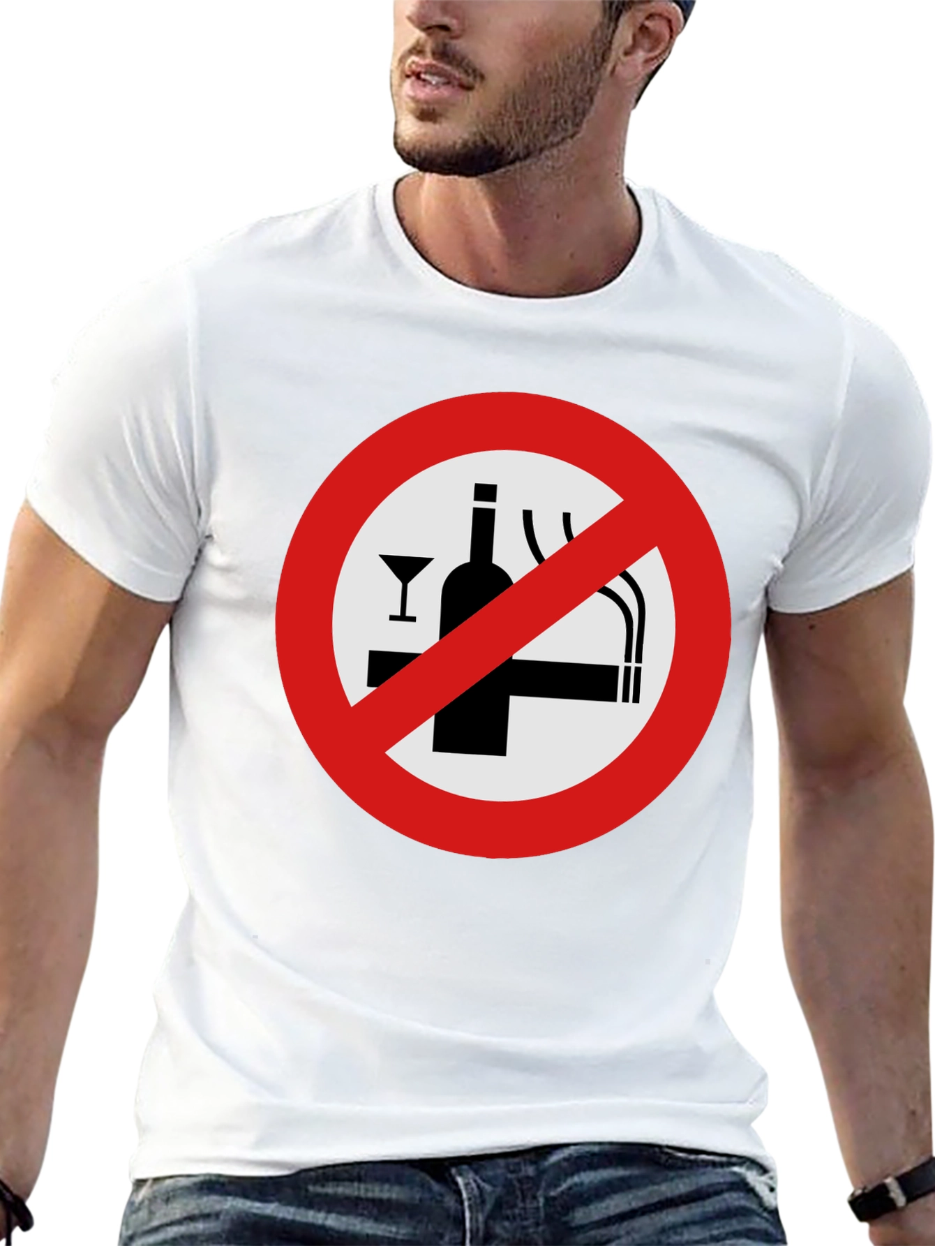 No Alcohol & Smoking T-Shirt - Black Graphic Tee