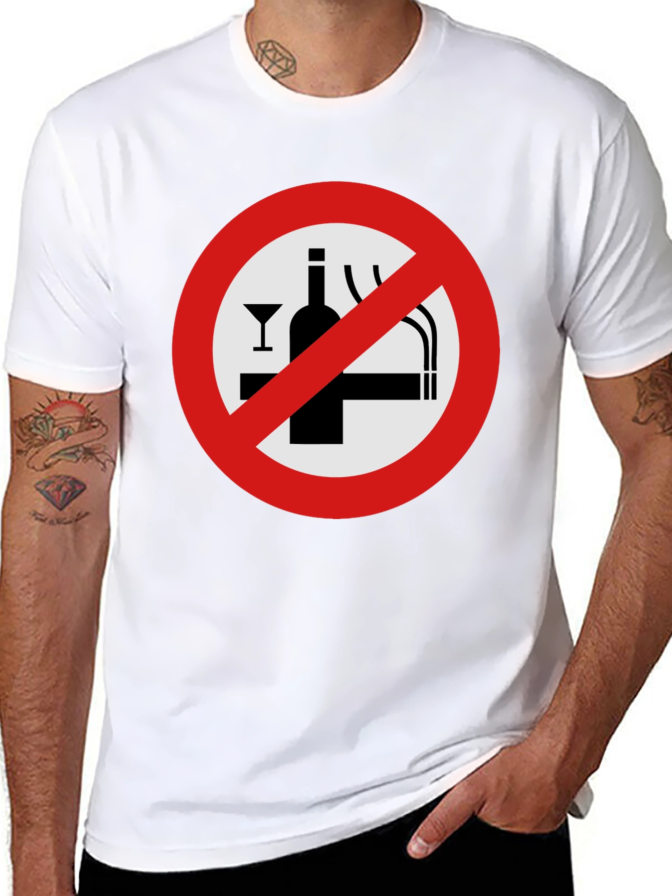 No Alcohol & Smoking T-Shirt - Black Graphic Tee