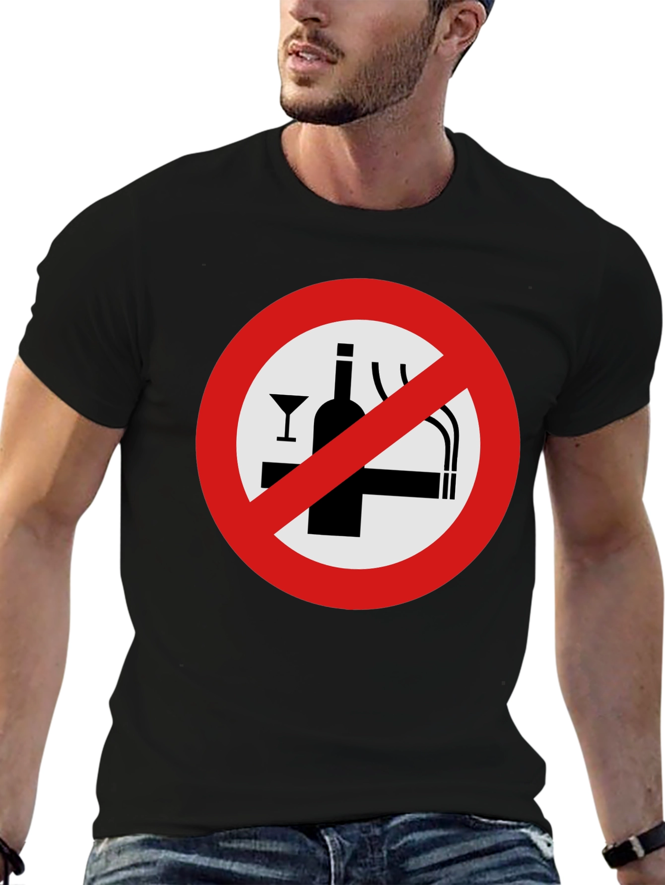 No Alcohol & Smoking T-Shirt - Black Graphic Tee