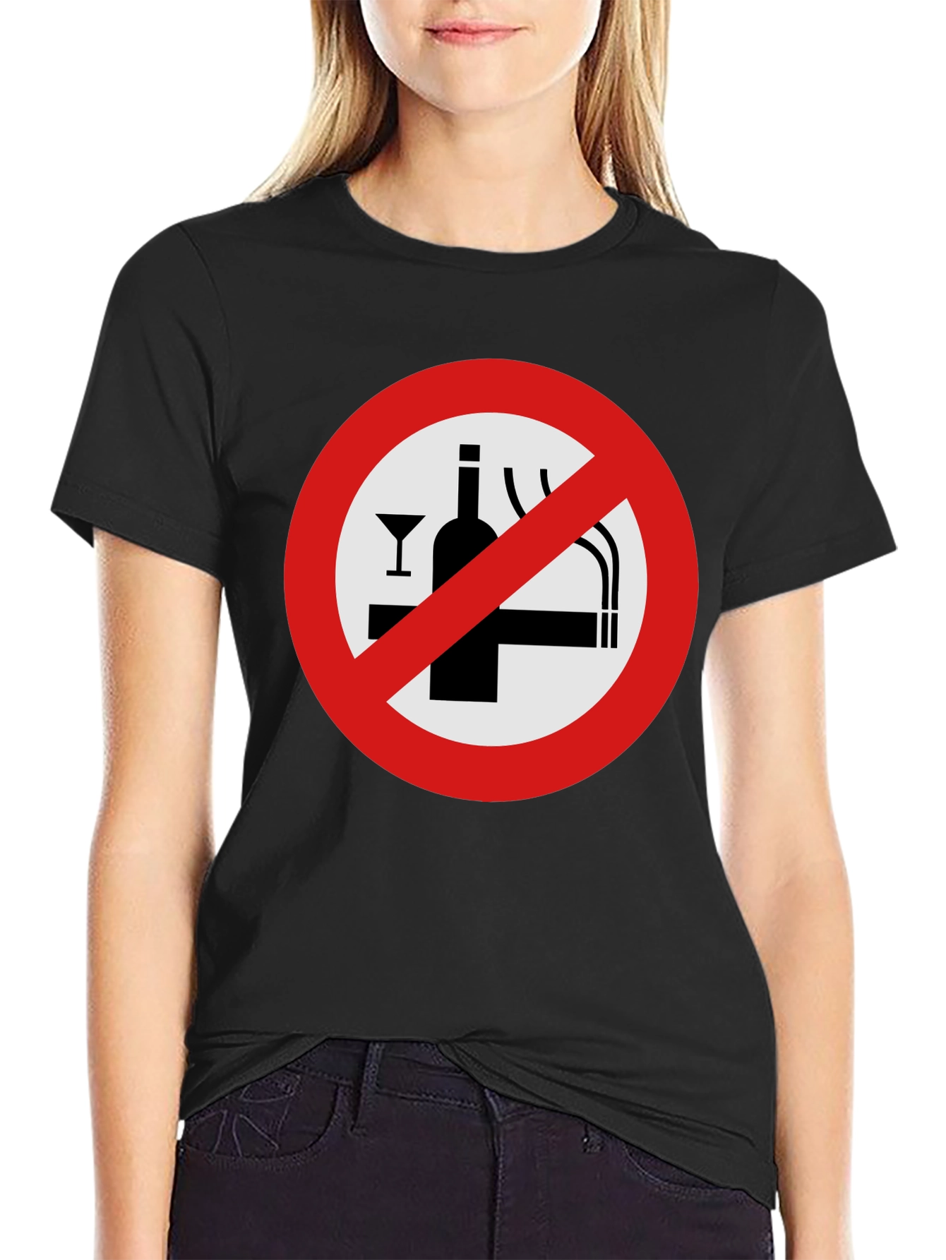 No Alcohol & Smoking T-Shirt - Black Graphic Tee