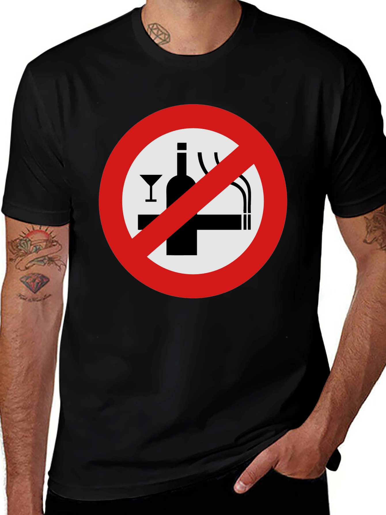 No Alcohol & Smoking T-Shirt - Black Graphic Tee