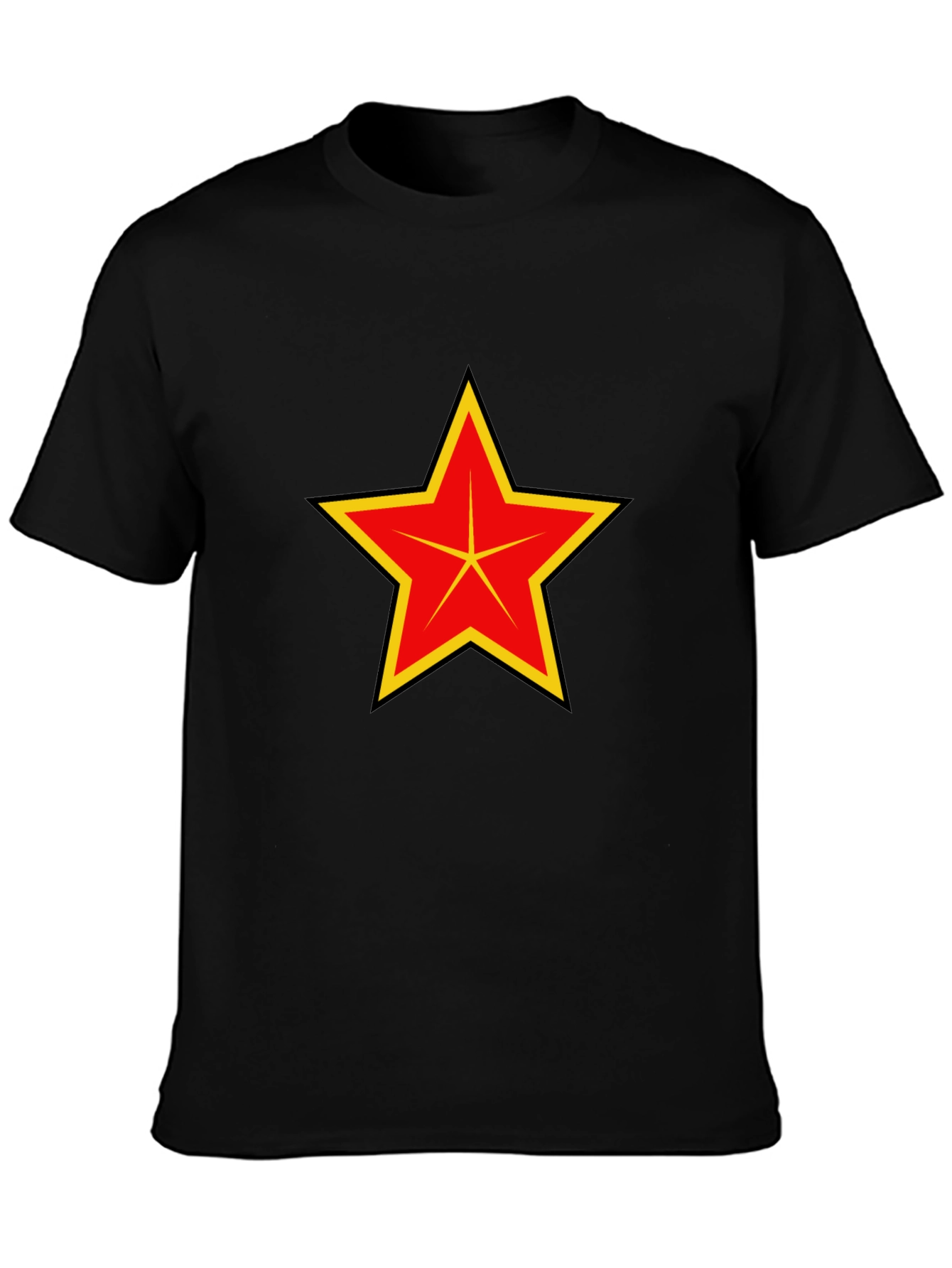 Red & Yellow Star Graphic Black T-Shirt