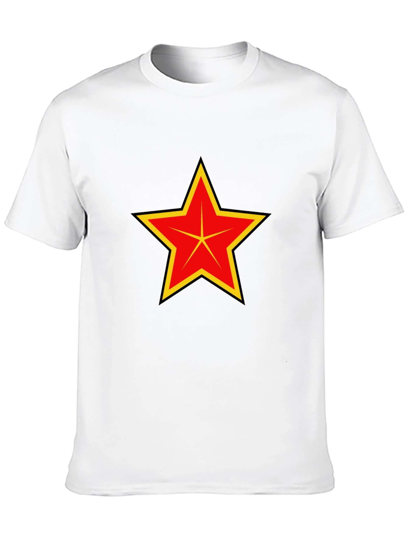 Red & Yellow Star Graphic Black T-Shirt