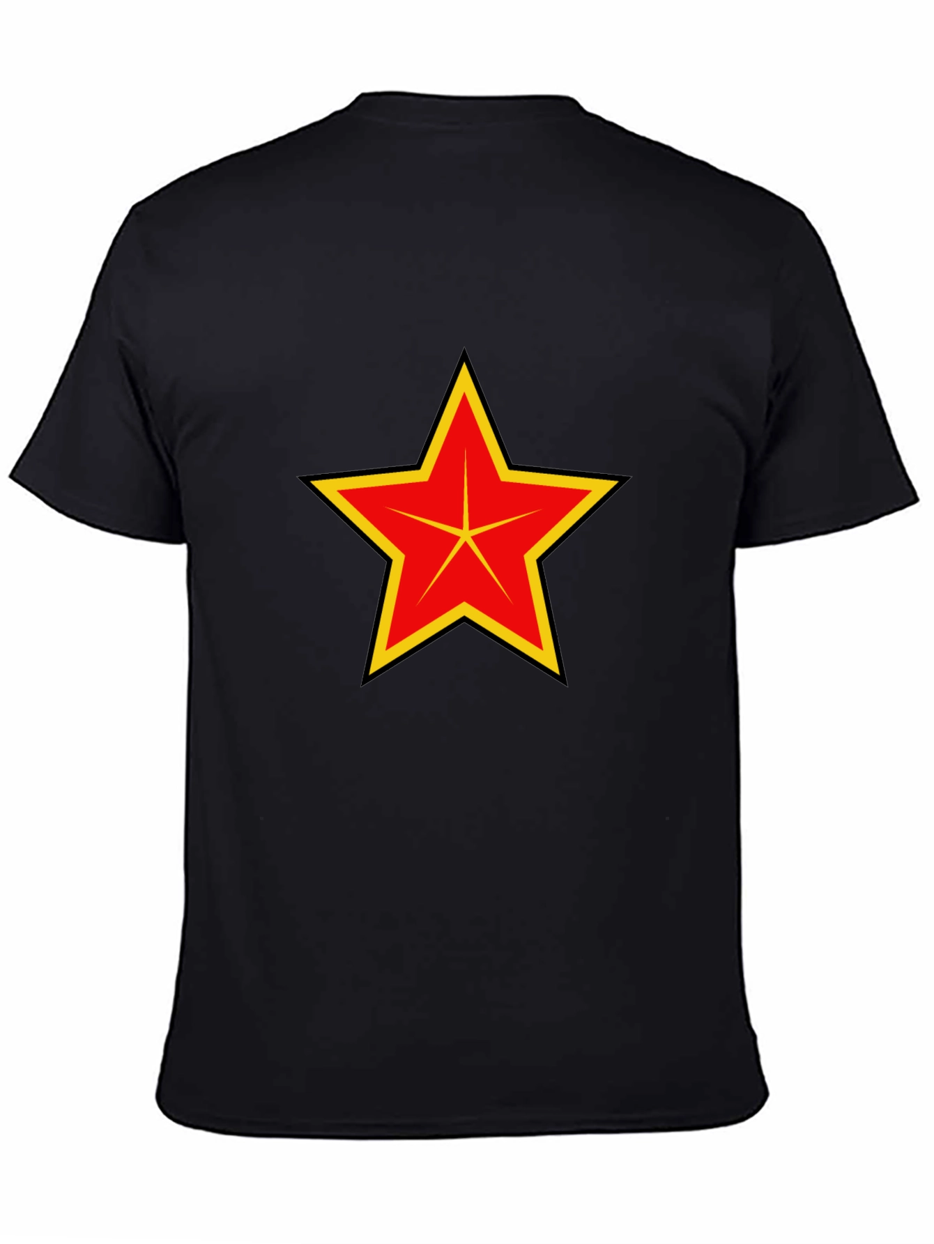 Red & Yellow Star Graphic Black T-Shirt