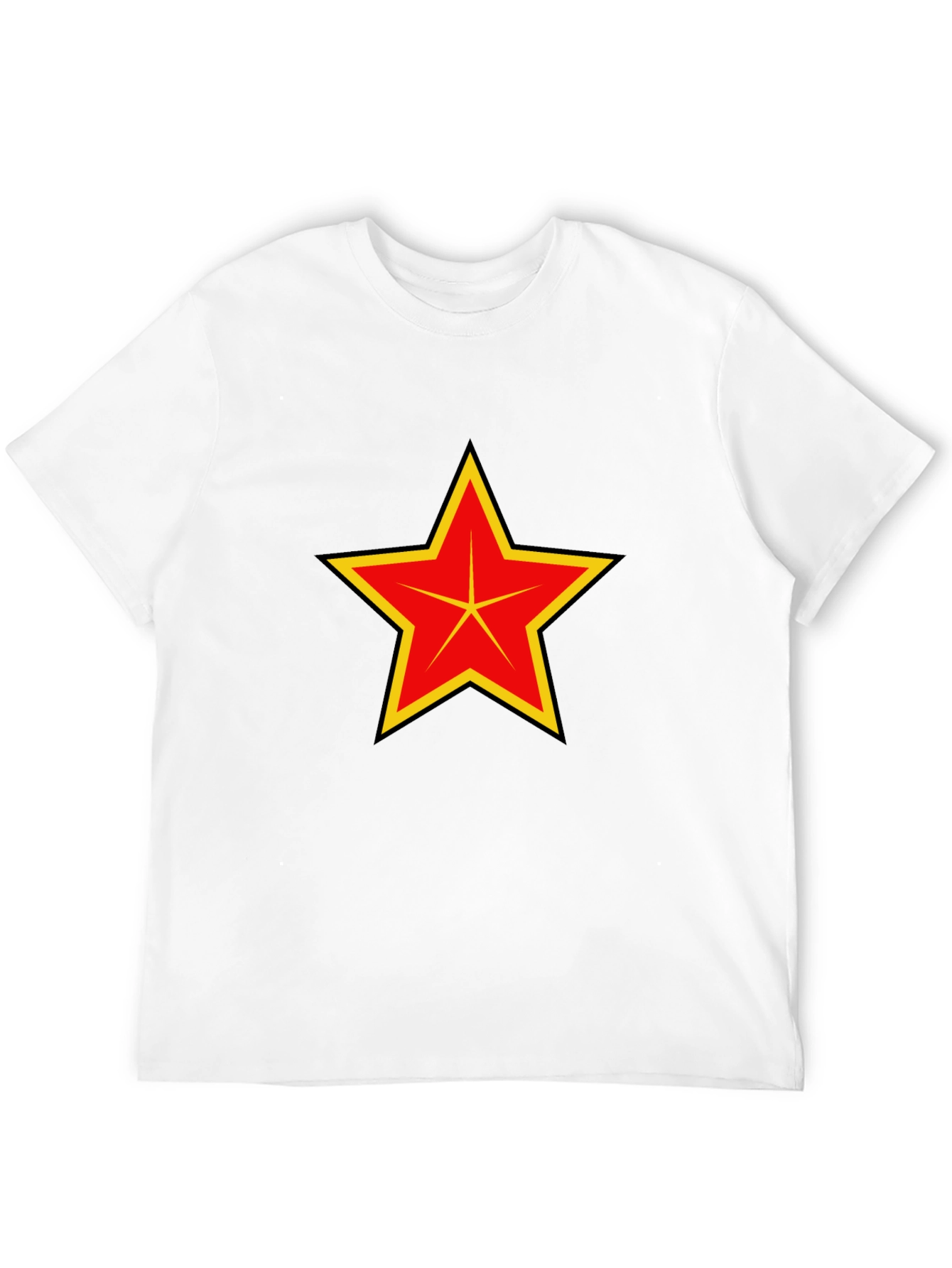 Red & Yellow Star Graphic Black T-Shirt