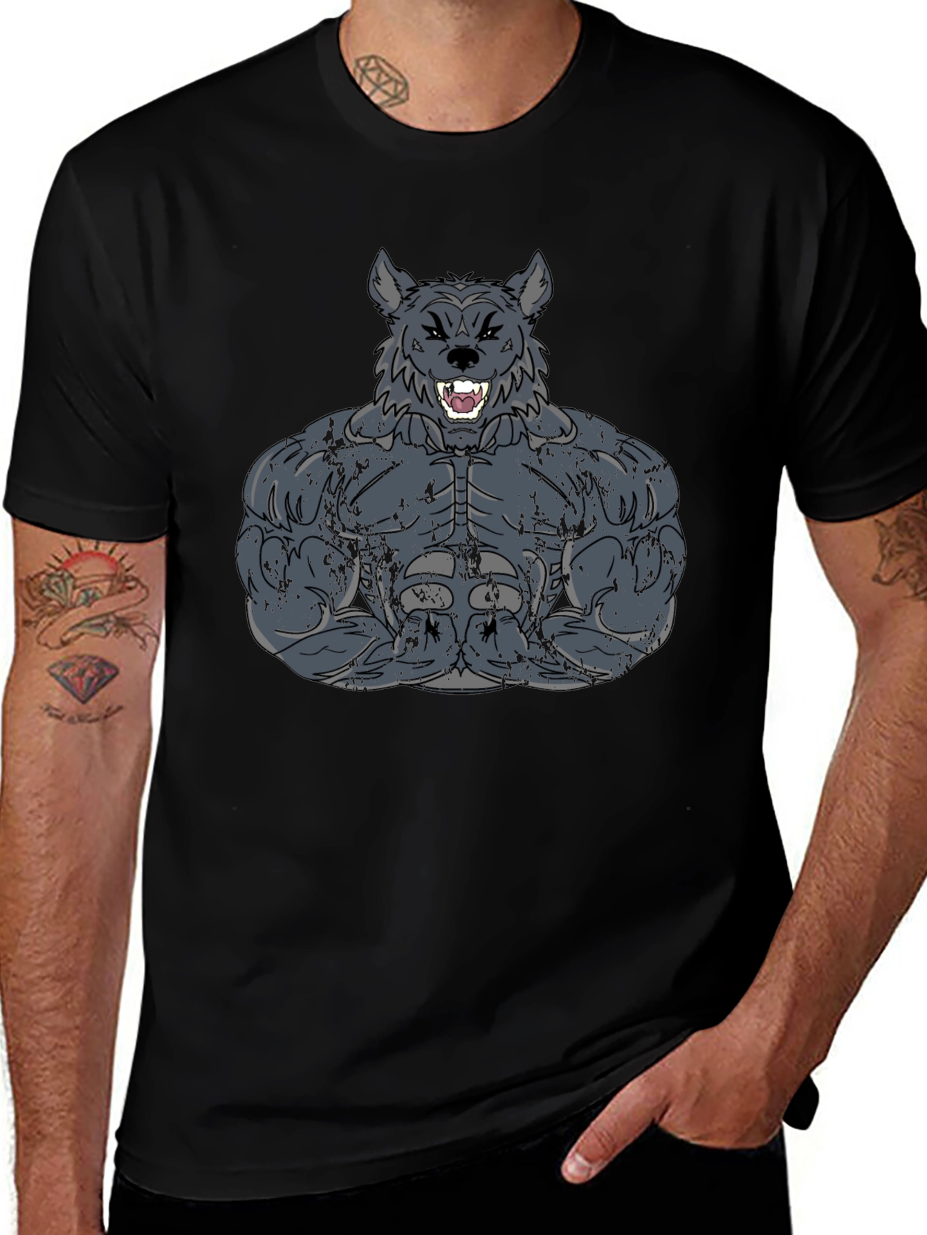 Wolf Muscle Graphic Tee - Mens Black T-Shirt