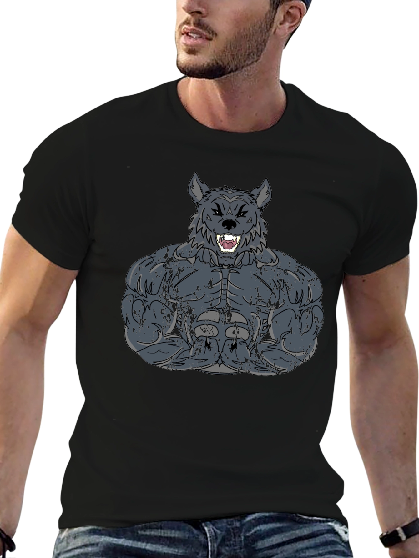 Wolf Muscle Graphic Tee - Mens Black T-Shirt
