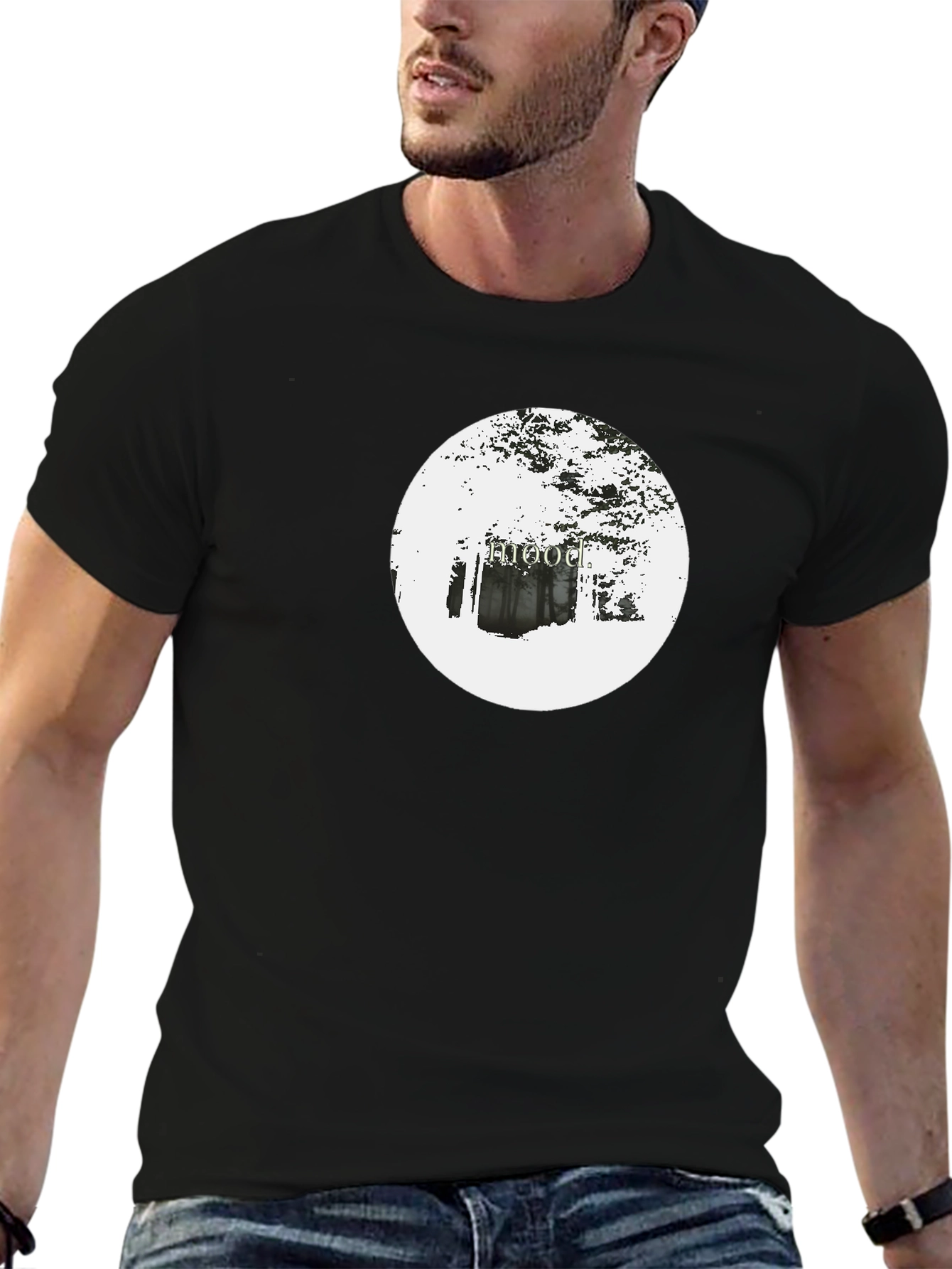 Black T-Shirt with Hooded Circle Design