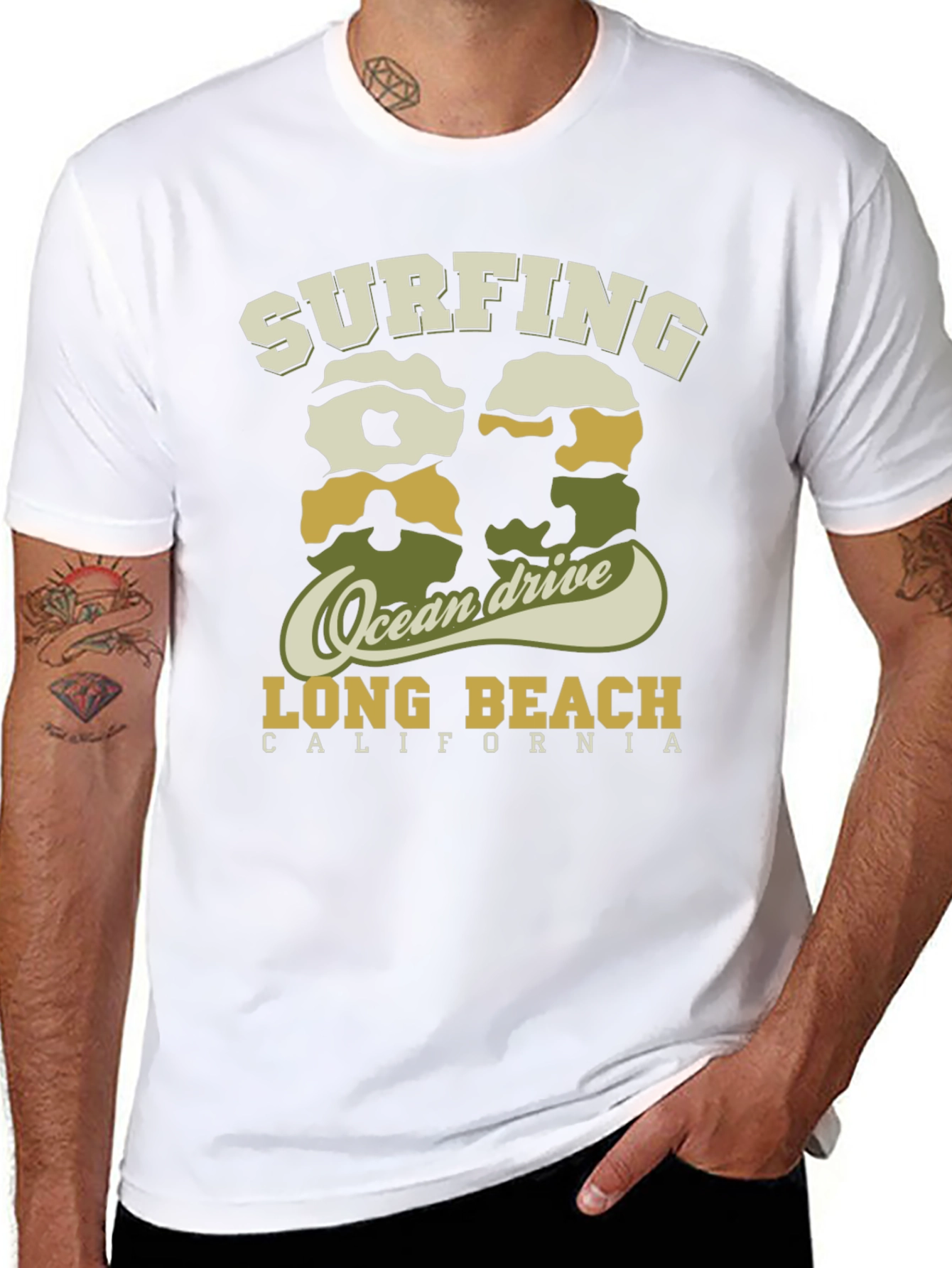 Surfing Long Beach California Tee - Ocean Drive
