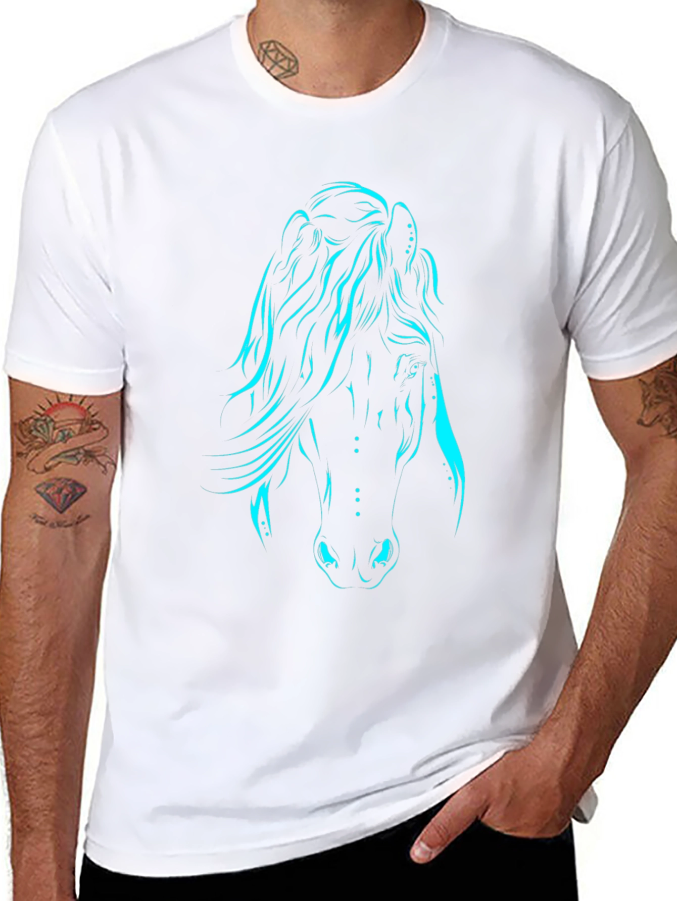 Black T-Shirt with Luminous Horse Graphic
