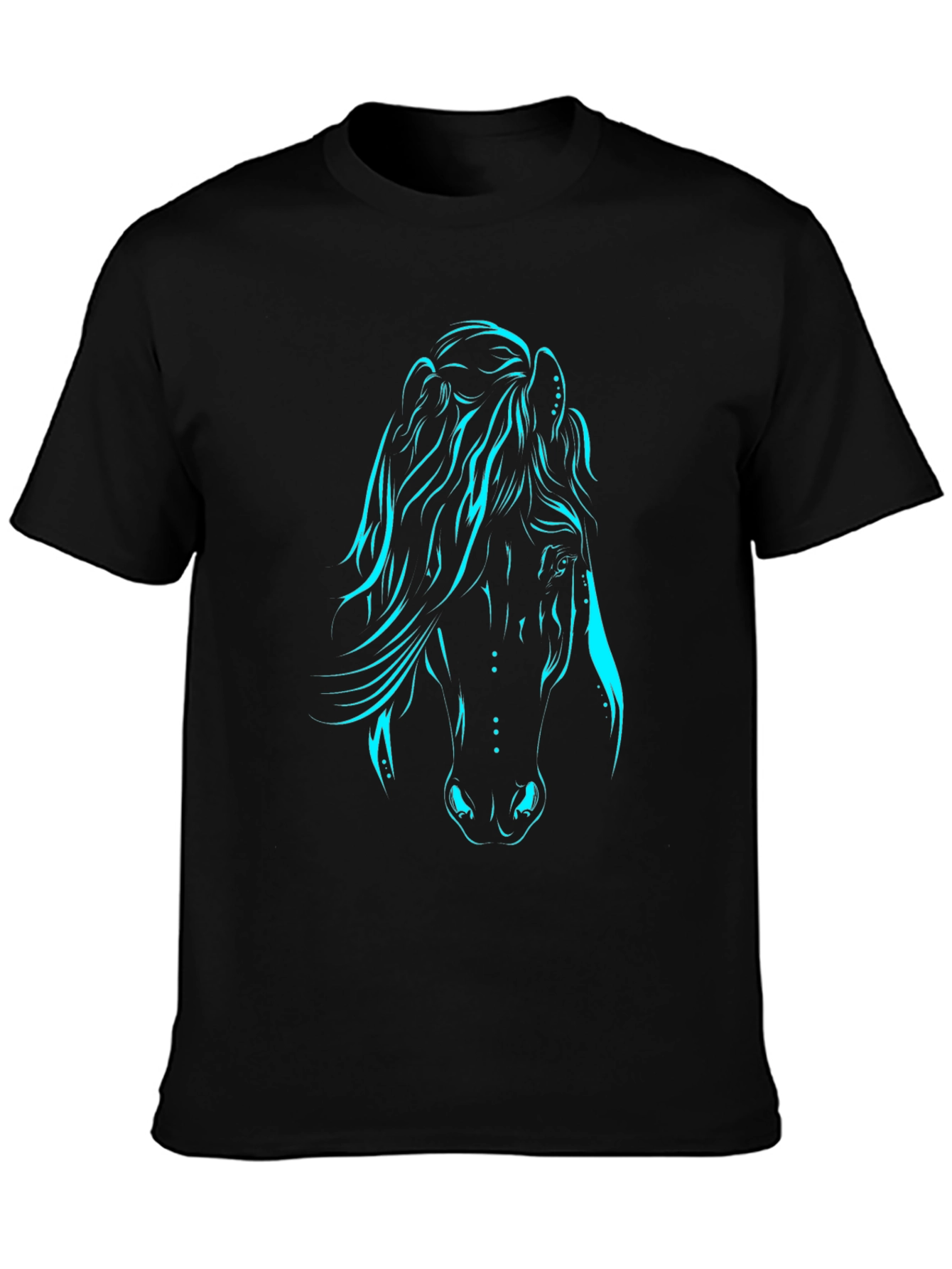 Black T-Shirt with Luminous Horse Graphic