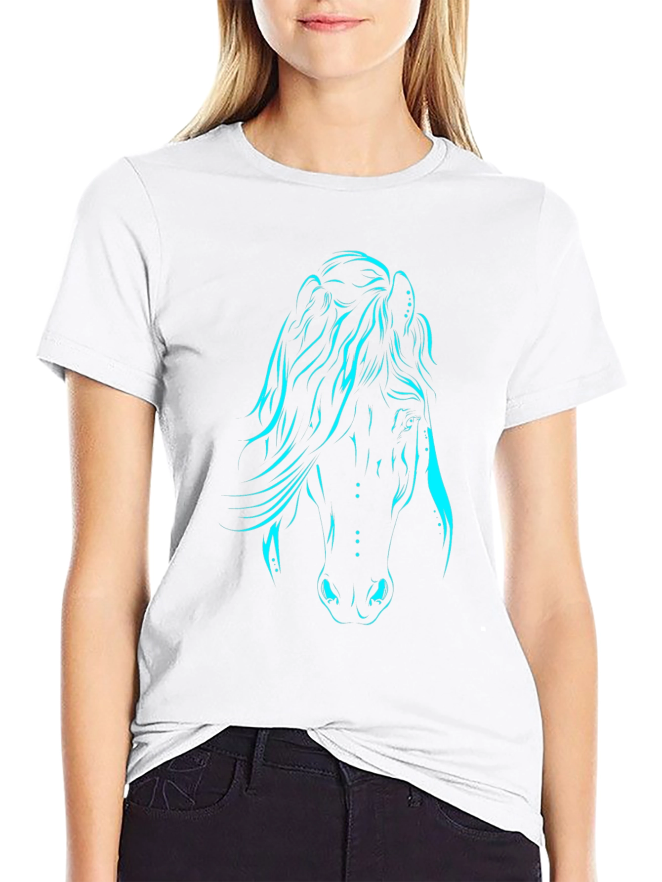 Black T-Shirt with Luminous Horse Graphic