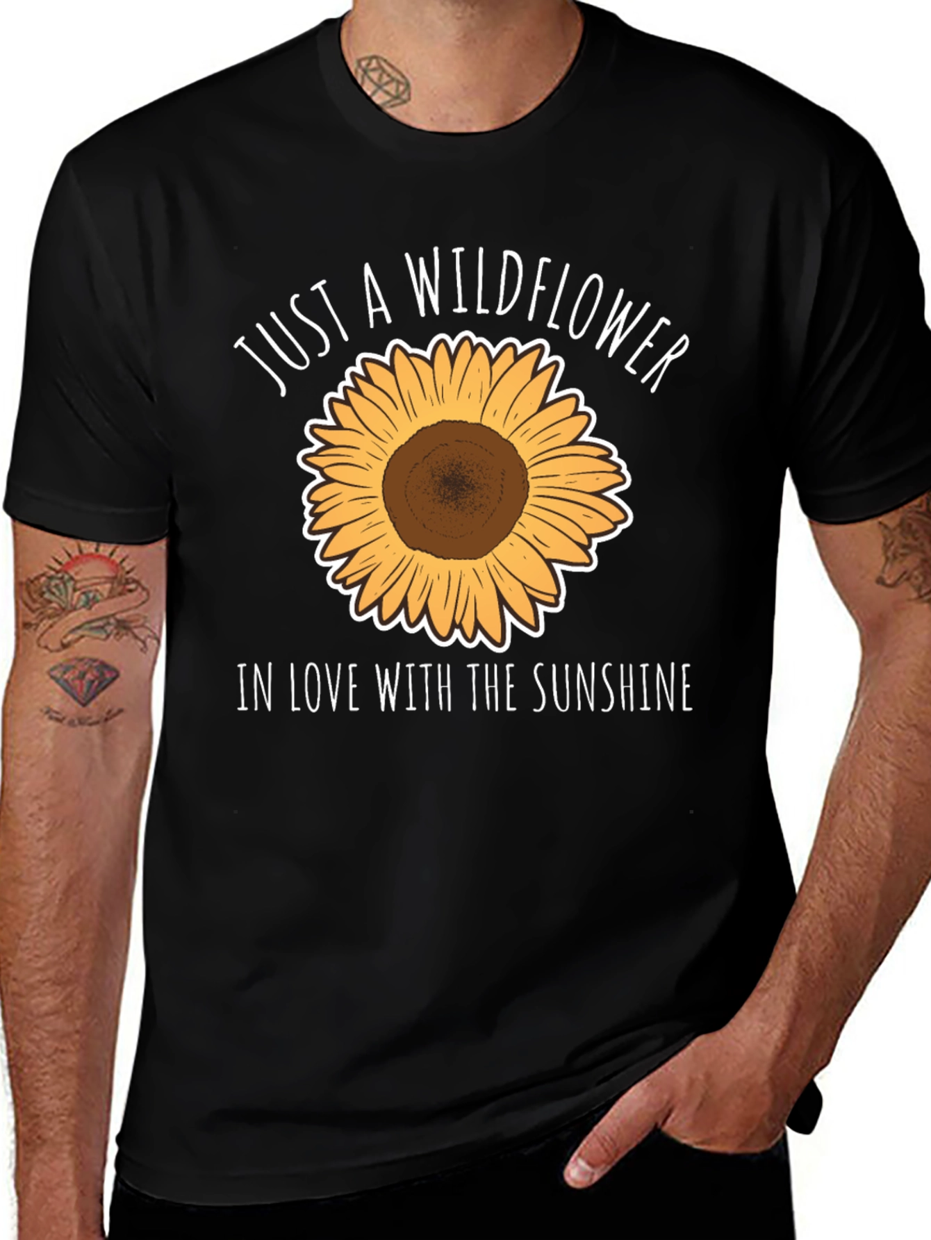 Wildflower & Sunshine Graphic Tee - Black Casual T-Shirt