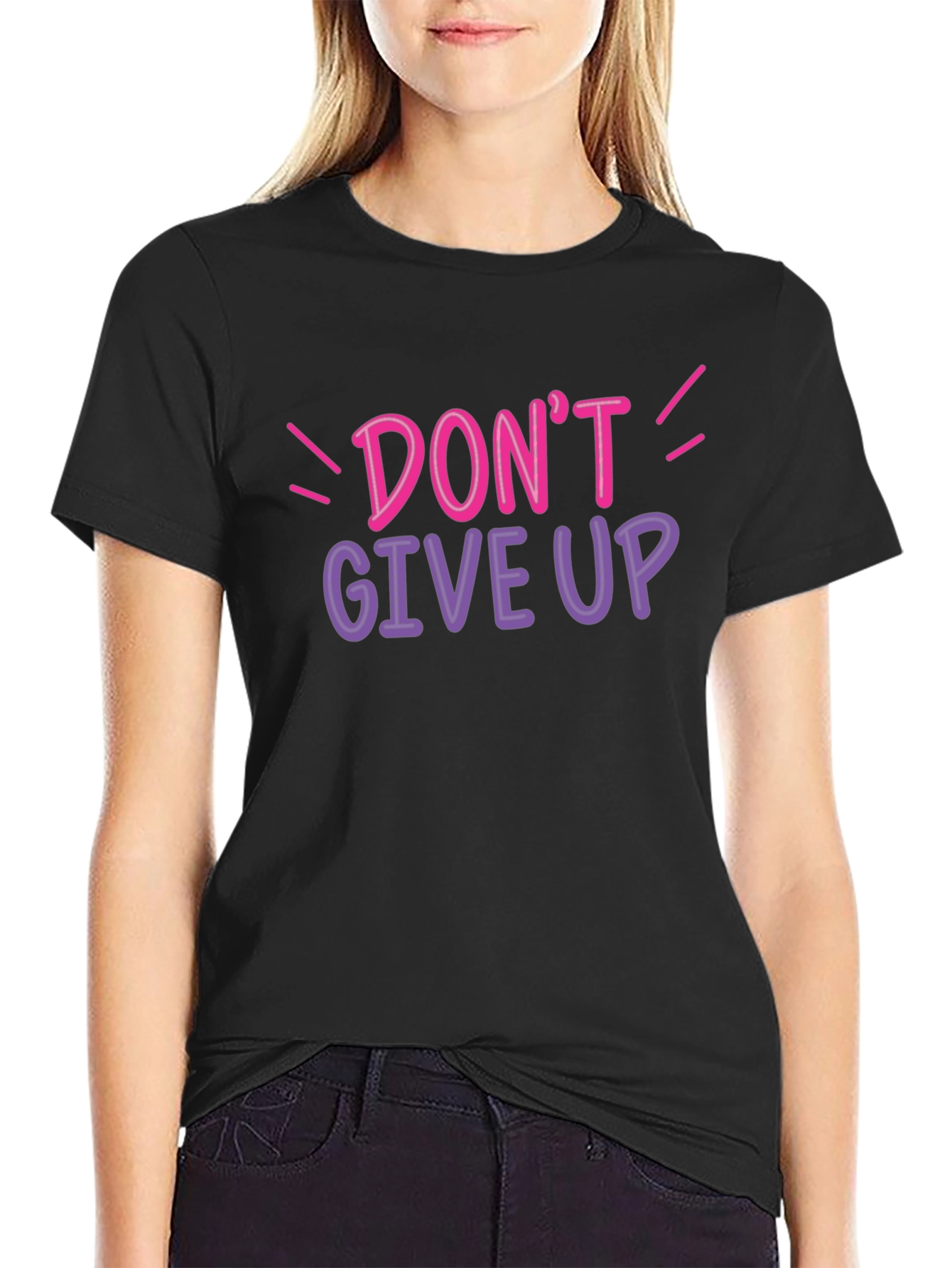 Dont Give Up Graphic Tee - Black Cotton T-Shirt