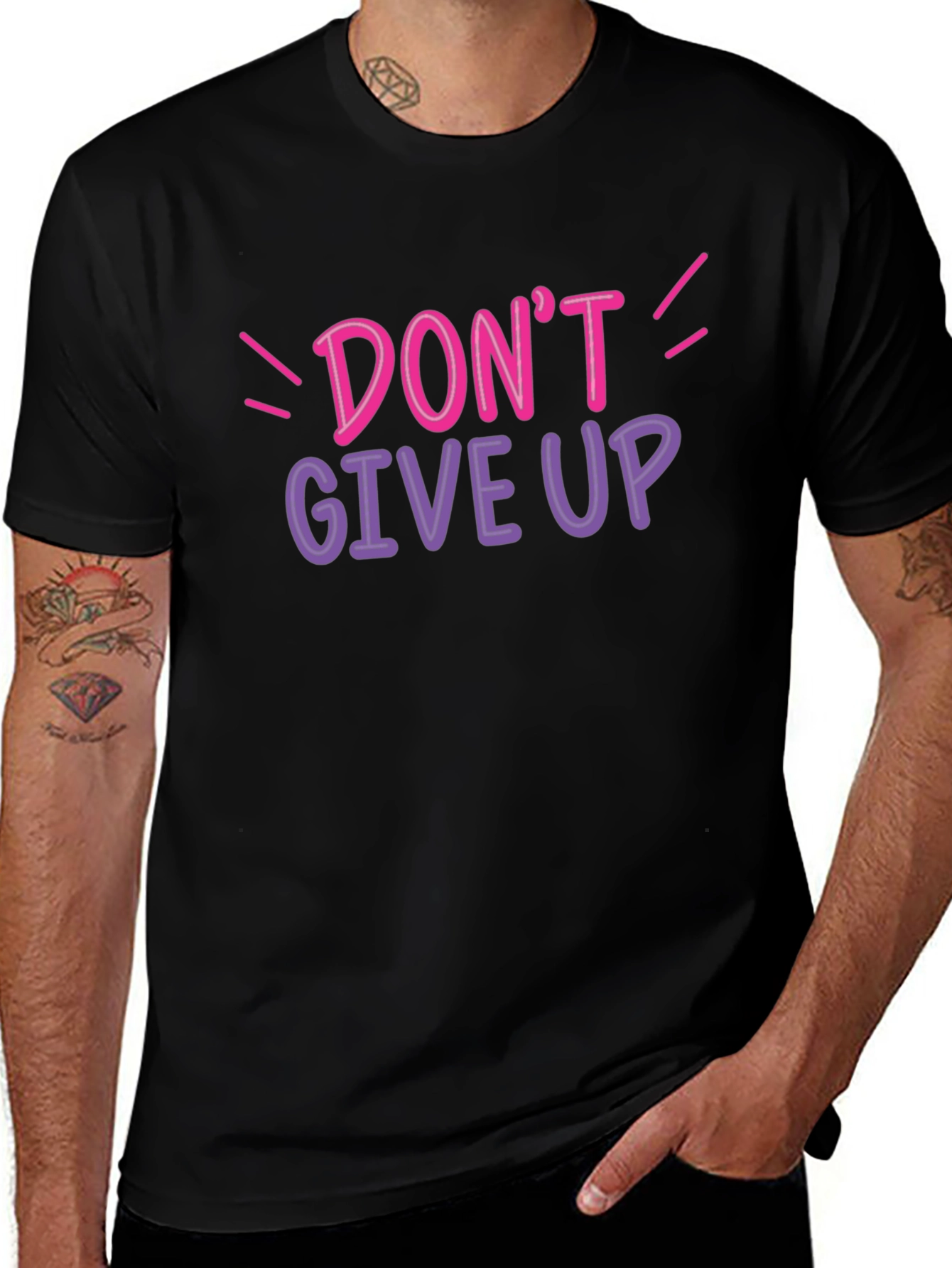 Dont Give Up Graphic Tee - Black Cotton T-Shirt