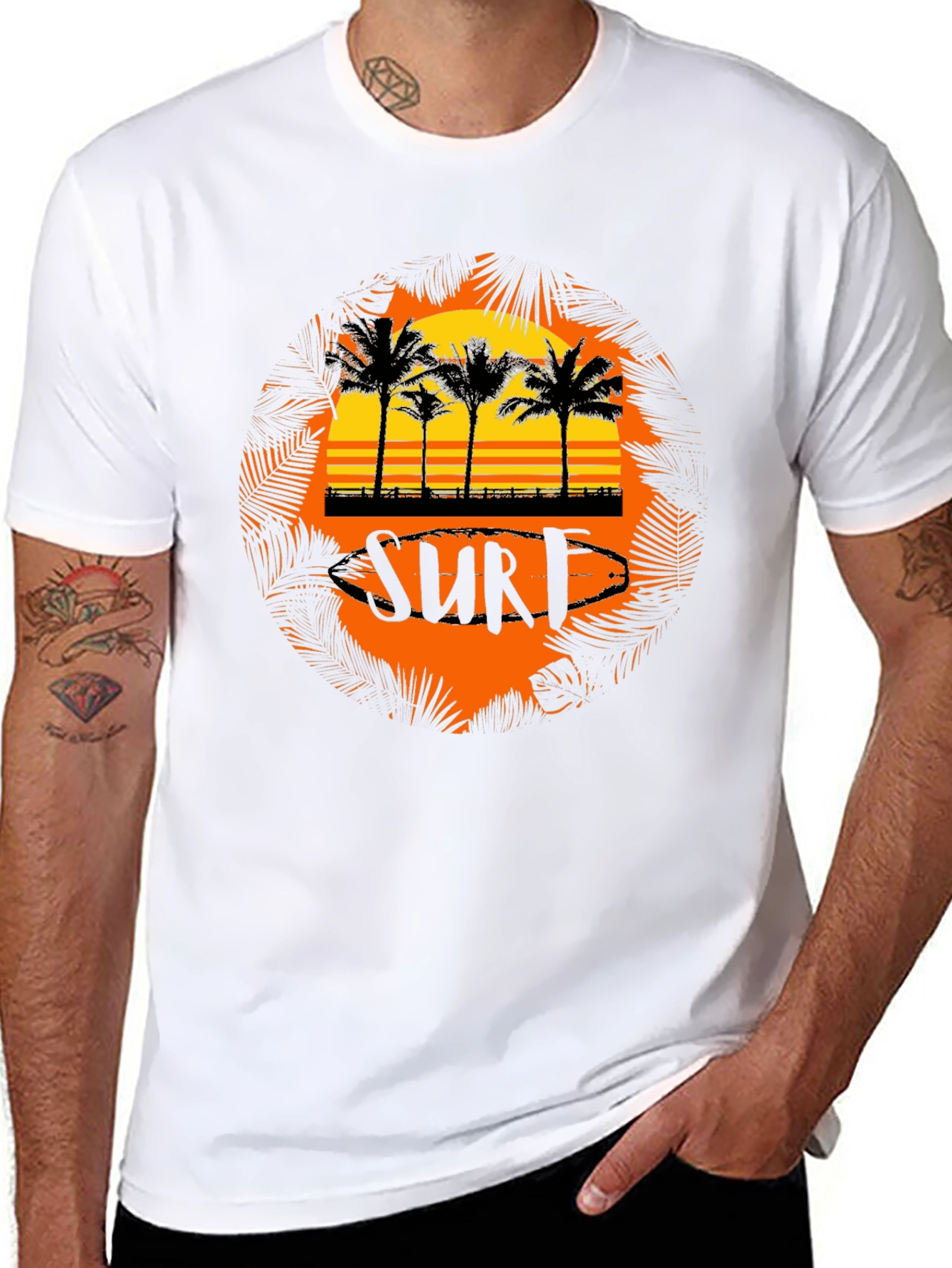 Surf Sunset Palm Tree Graphic Tee - Black