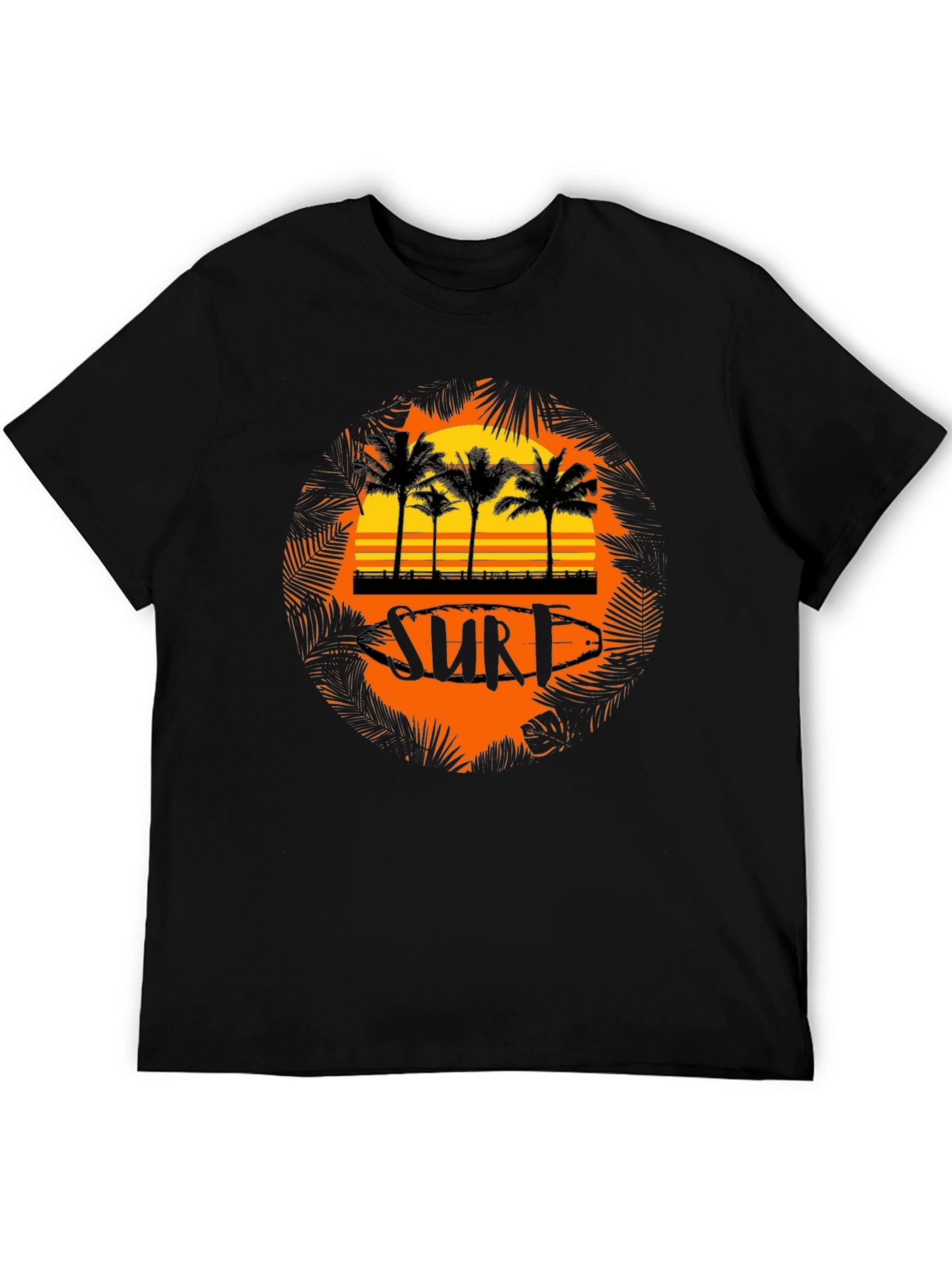 Surf Sunset Palm Tree Graphic Tee - Black