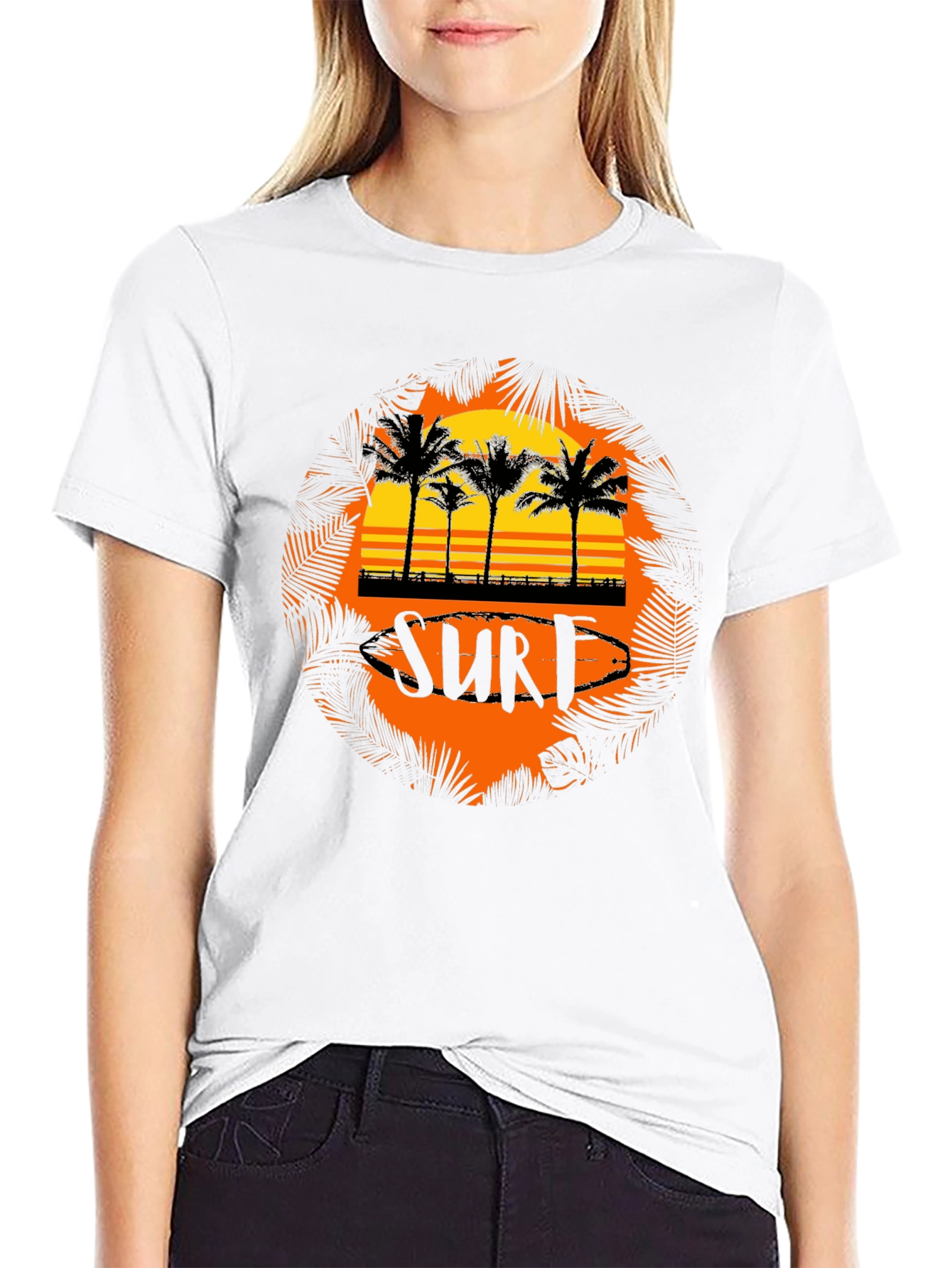 Surf Sunset Palm Tree Graphic Tee - Black