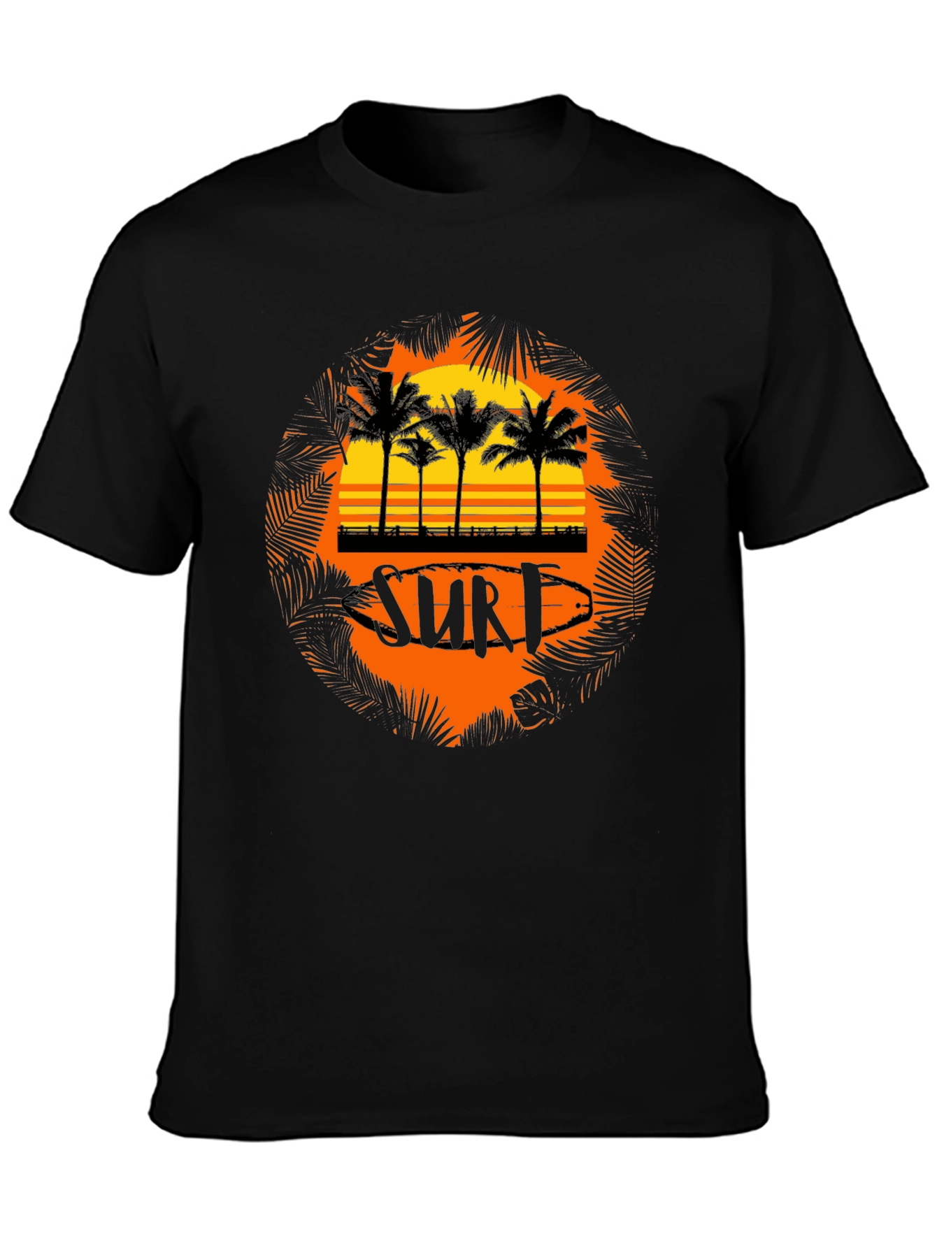 Surf Sunset Palm Tree Graphic Tee - Black