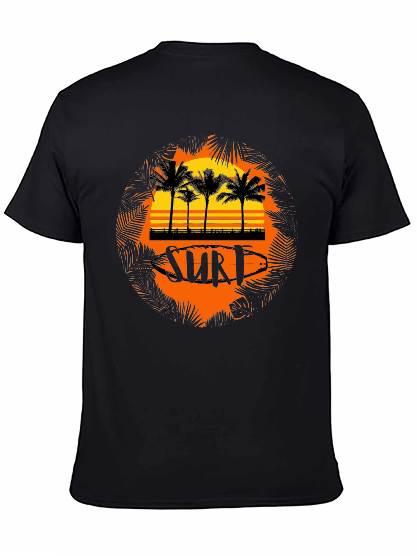 Surf Sunset Palm Tree Graphic Tee - Black