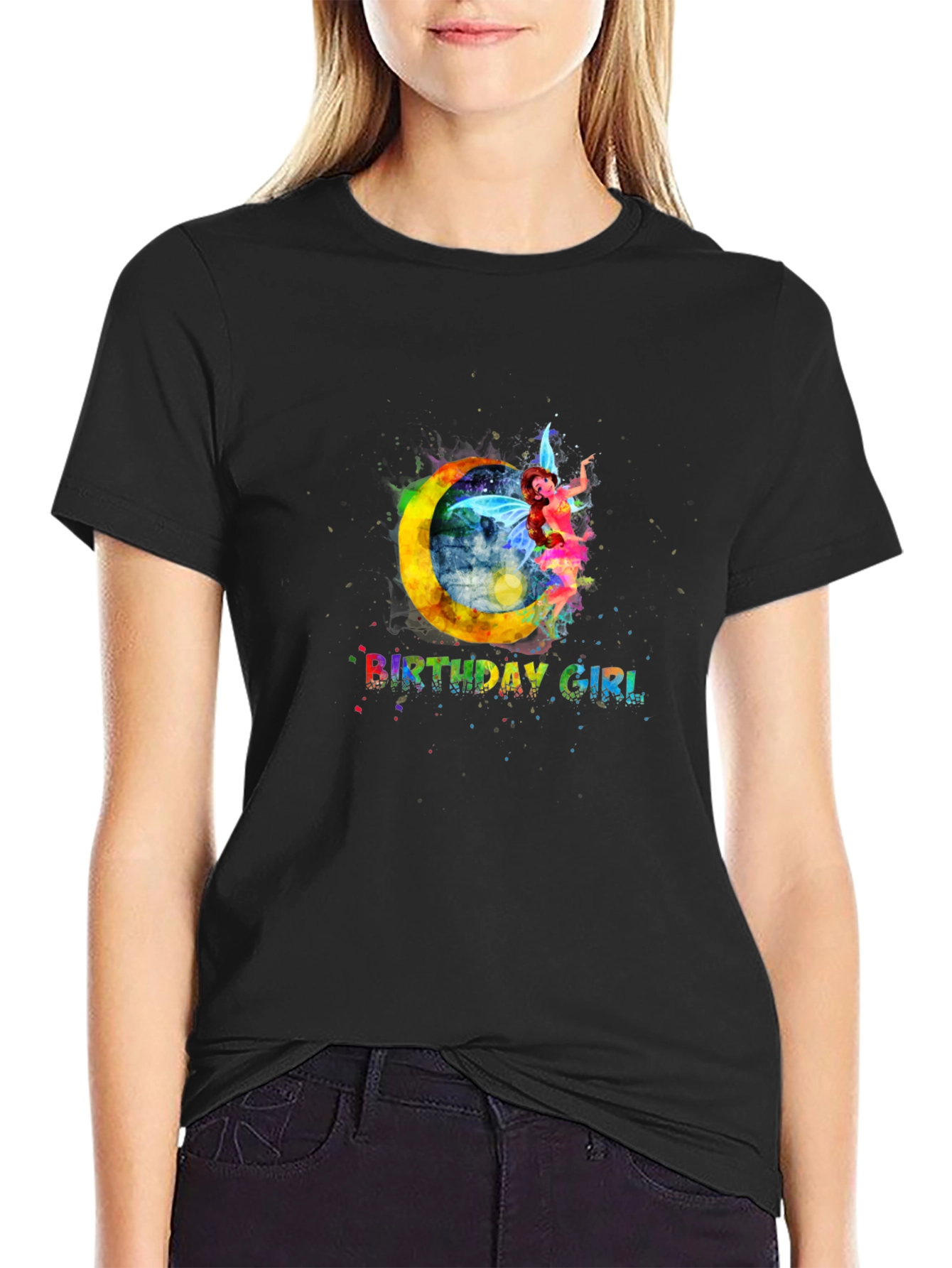 Birthday Girl Fairy Moon T-Shirt - Black