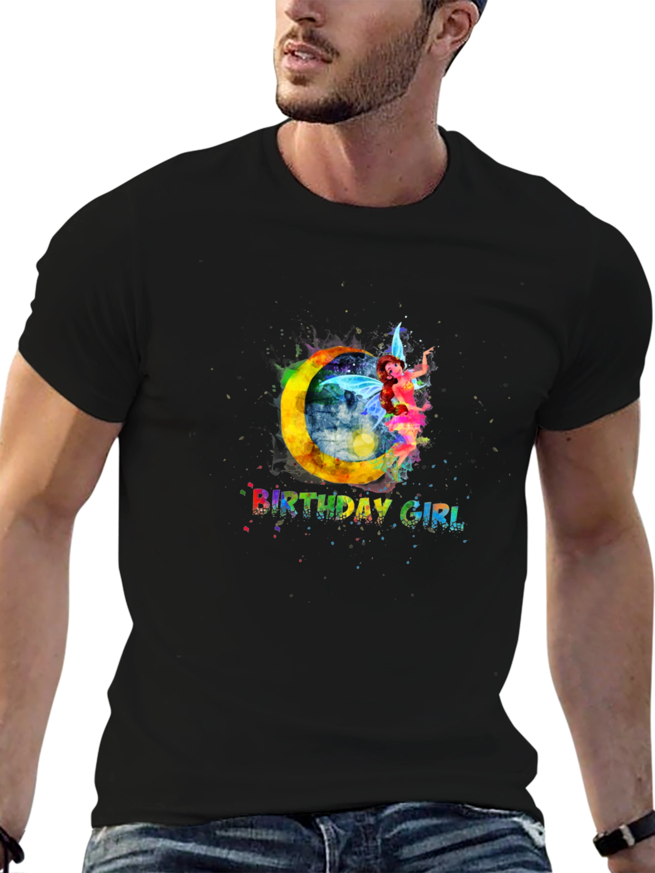 Birthday Girl Fairy Moon T-Shirt - Black