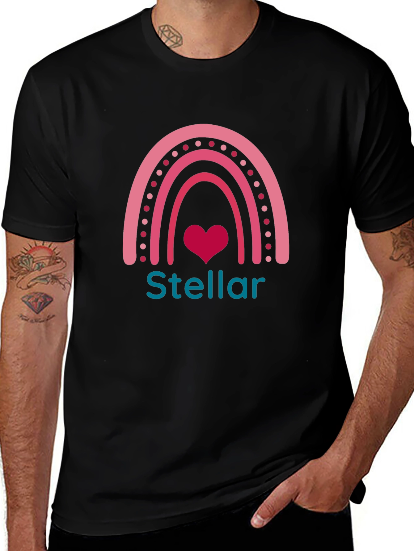Stellar Rainbow Heart Graphic Tee - Black