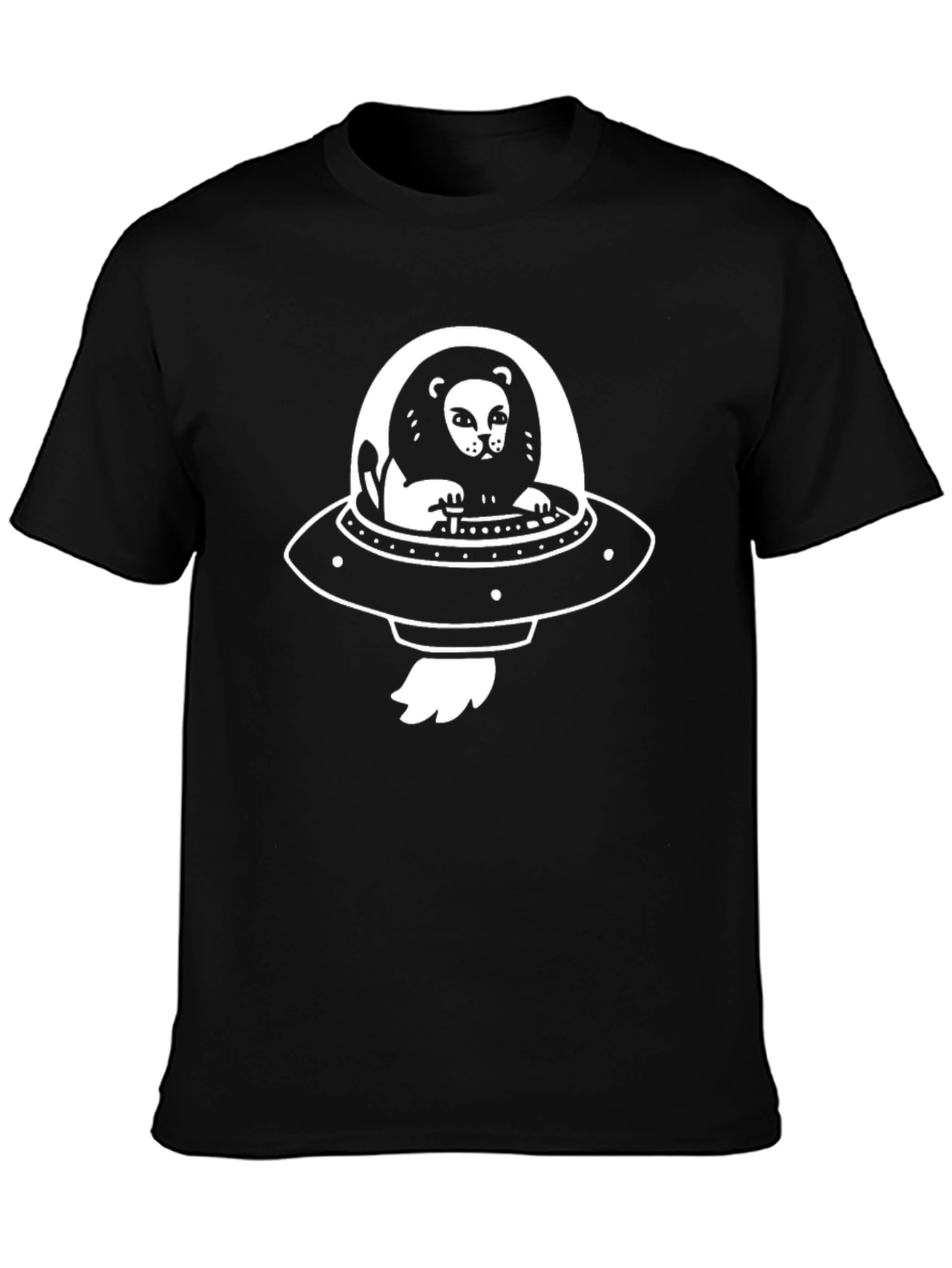 Lion in UFO T-Shirt - Black Cotton Graphic Tee