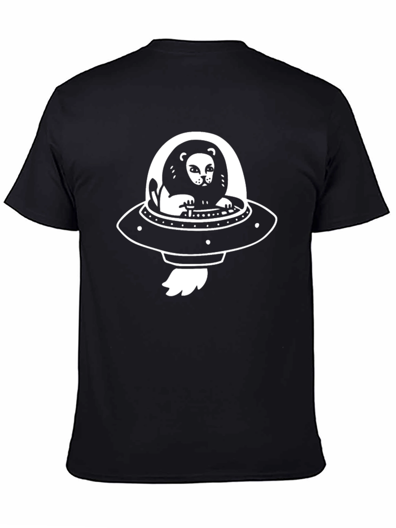 Lion in UFO T-Shirt - Black Cotton Graphic Tee