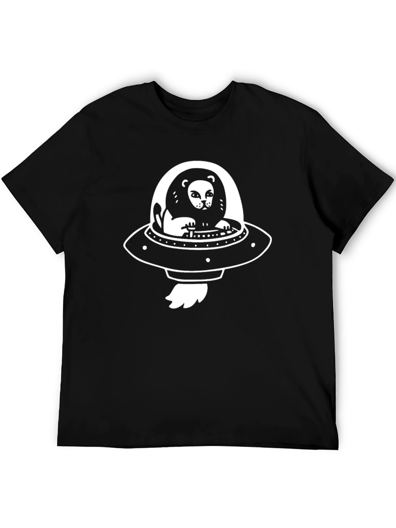 Lion in UFO T-Shirt - Black Cotton Graphic Tee