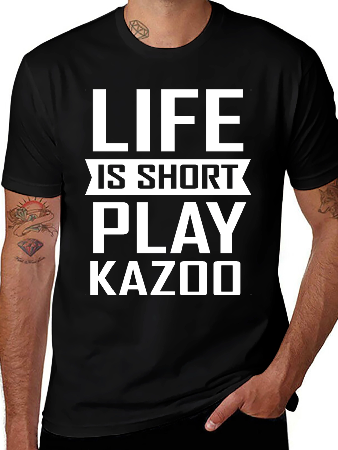 Life is Short Play Kazoo Black Graphic Tee
