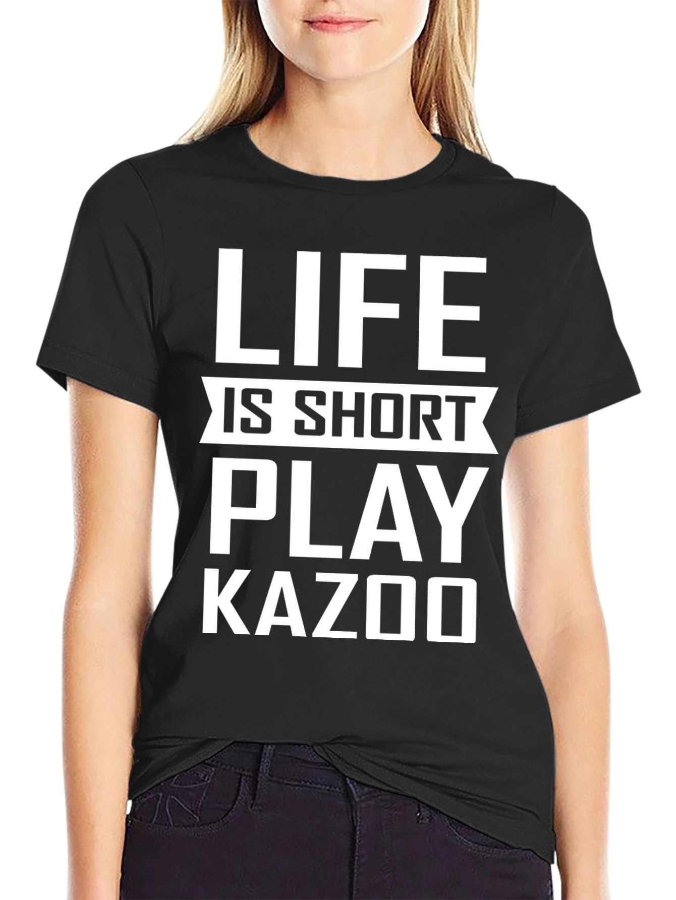 Life is Short Play Kazoo Black Graphic Tee