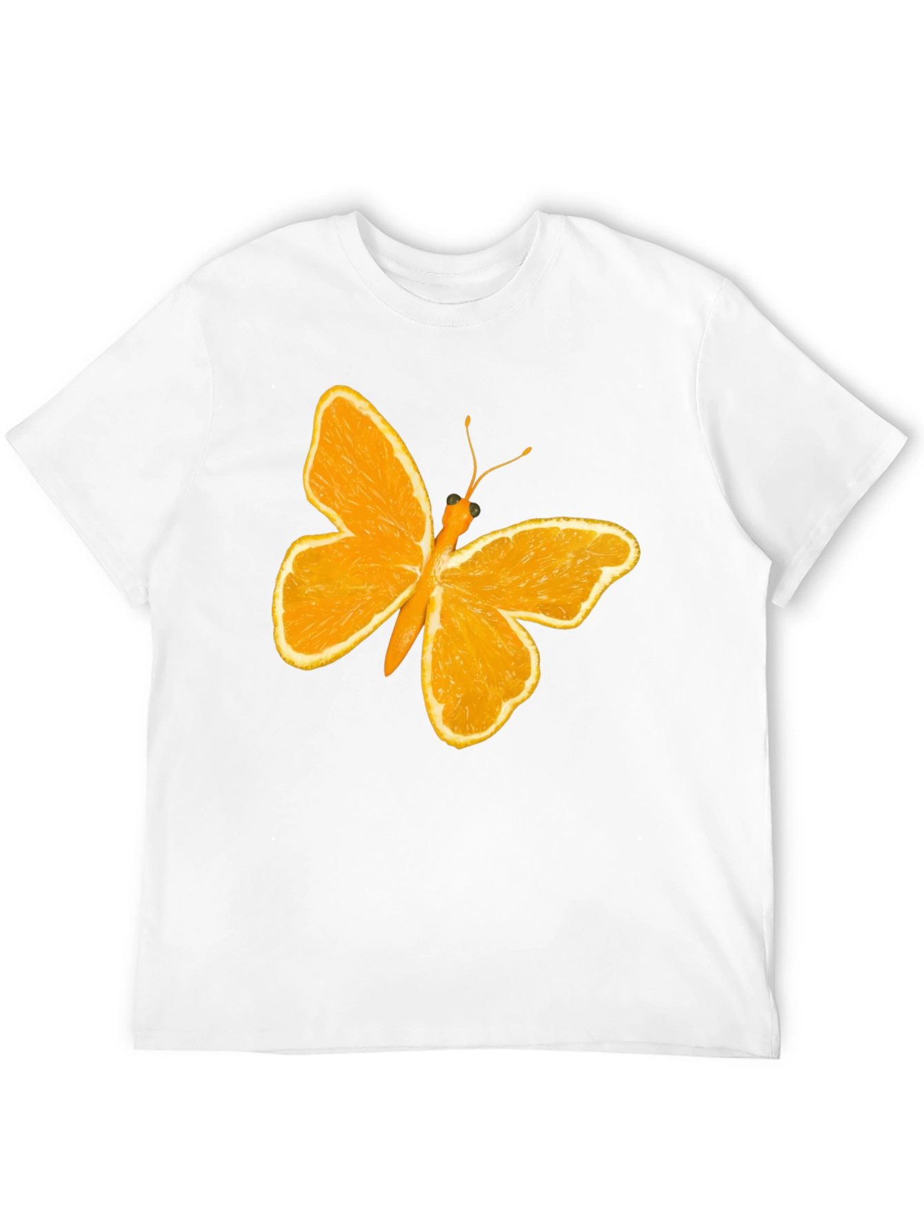 Orange Butterfly Graphic Black T-Shirt