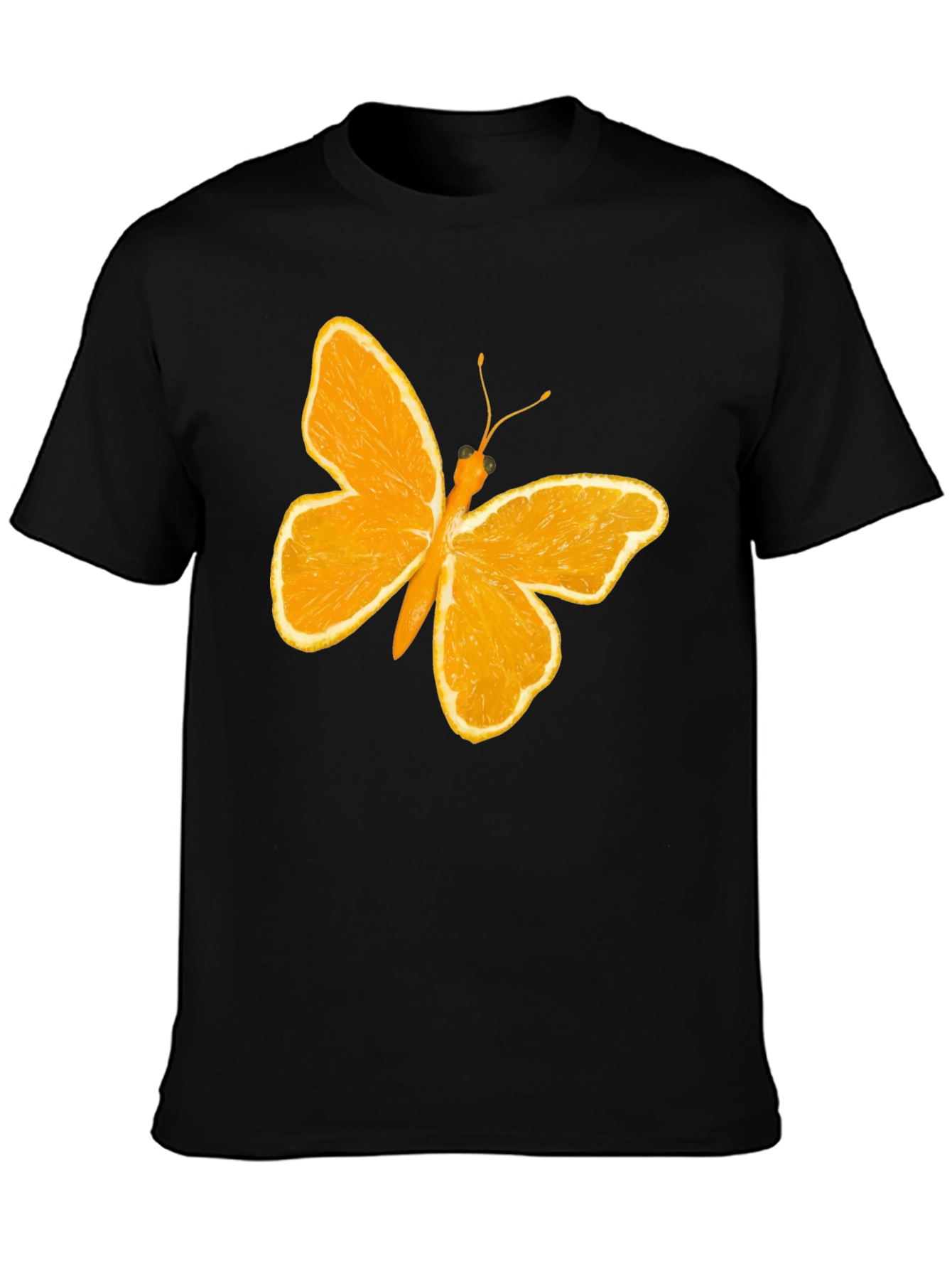Orange Butterfly Graphic Black T-Shirt