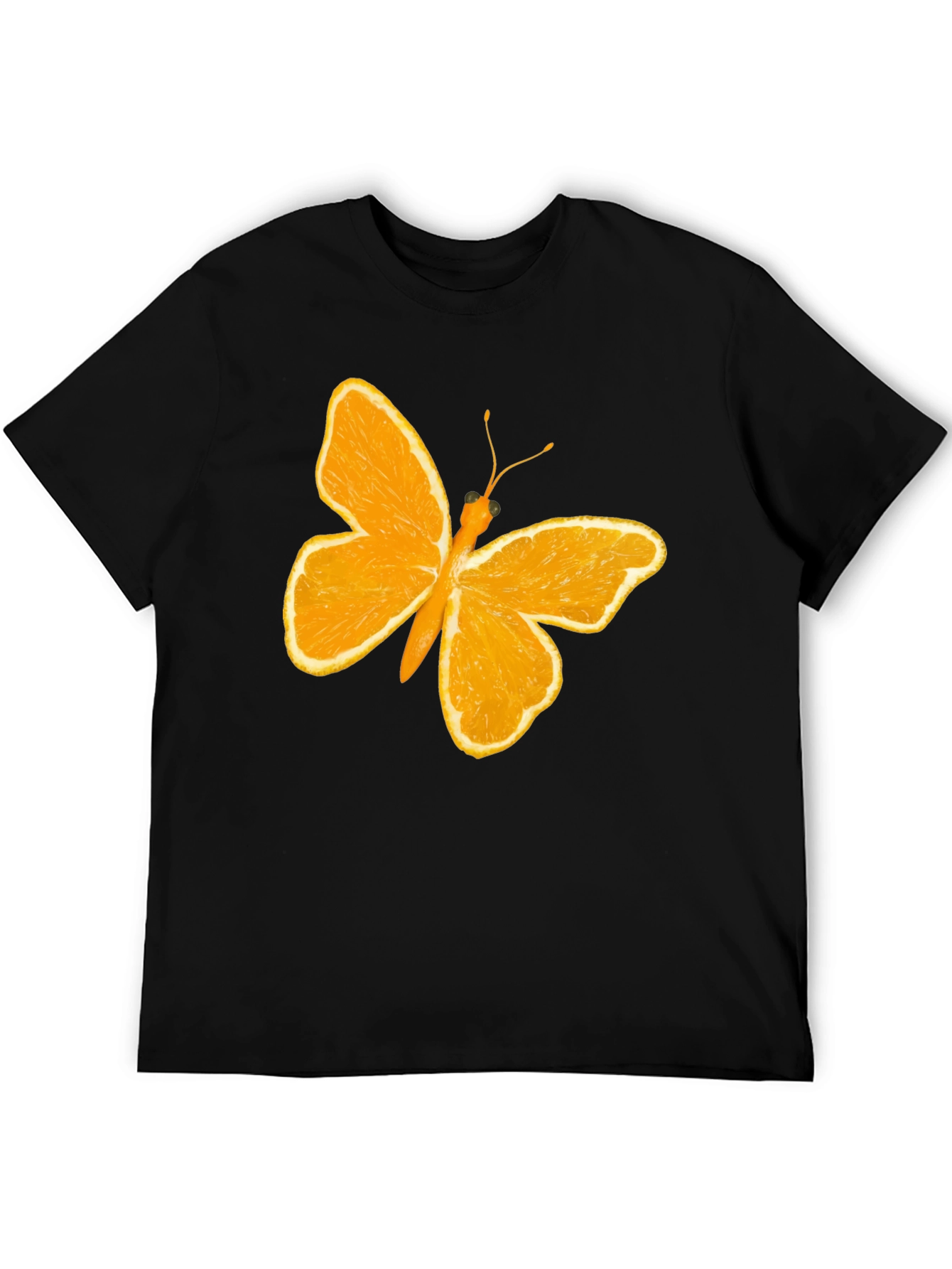 Orange Butterfly Graphic Black T-Shirt