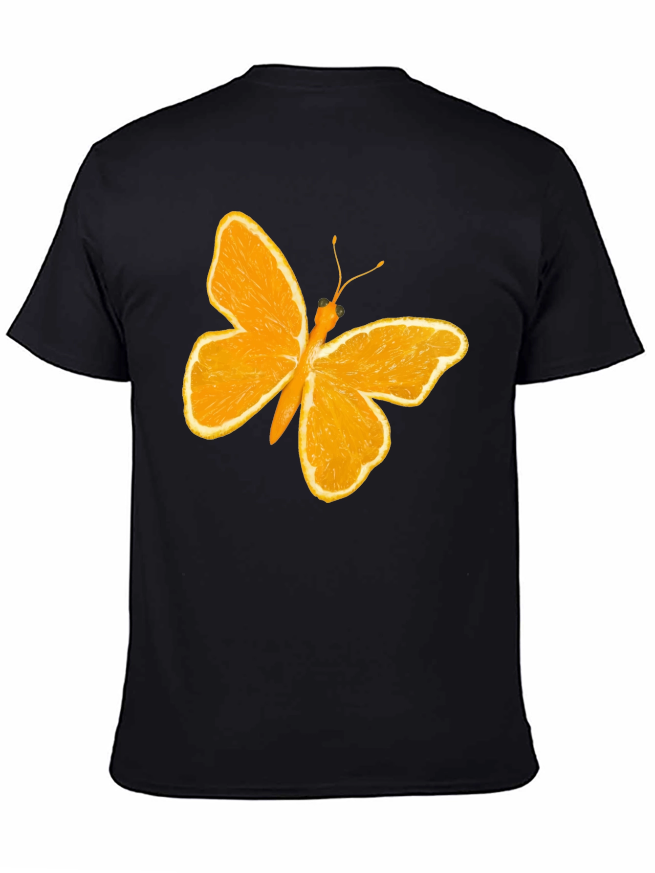 Orange Butterfly Graphic Black T-Shirt