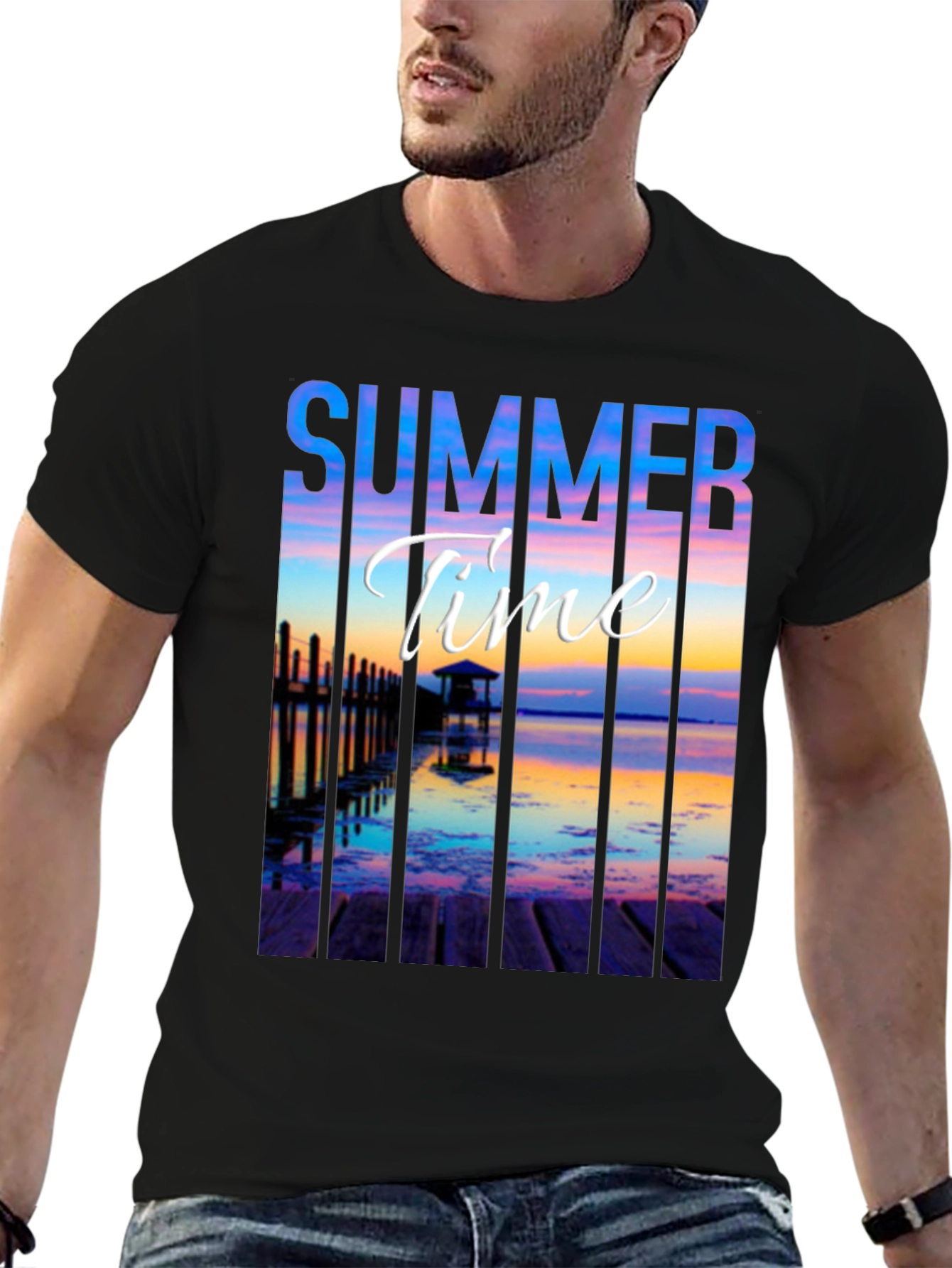 Summer Time Black Graphic T-Shirt