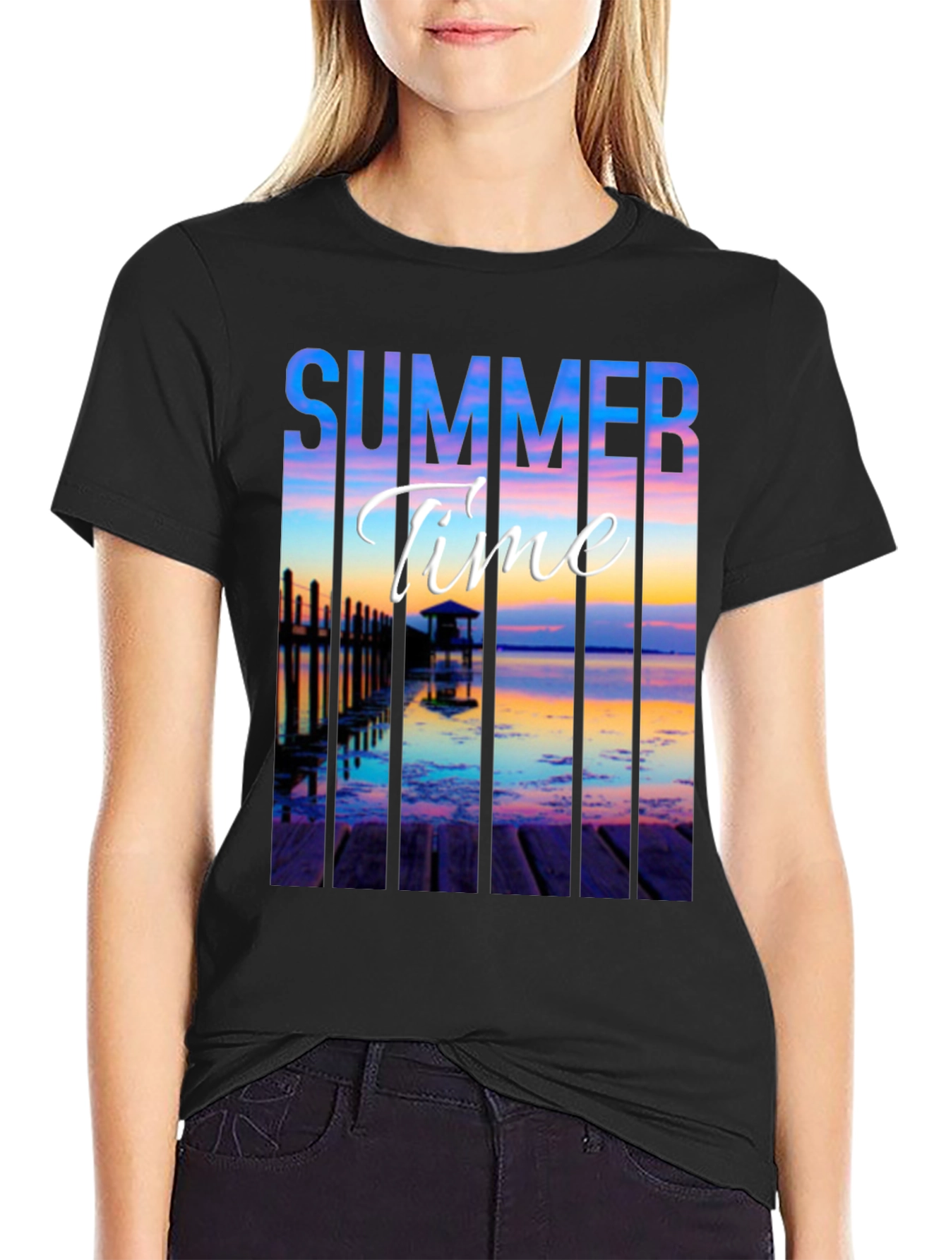 Summer Time Black Graphic T-Shirt