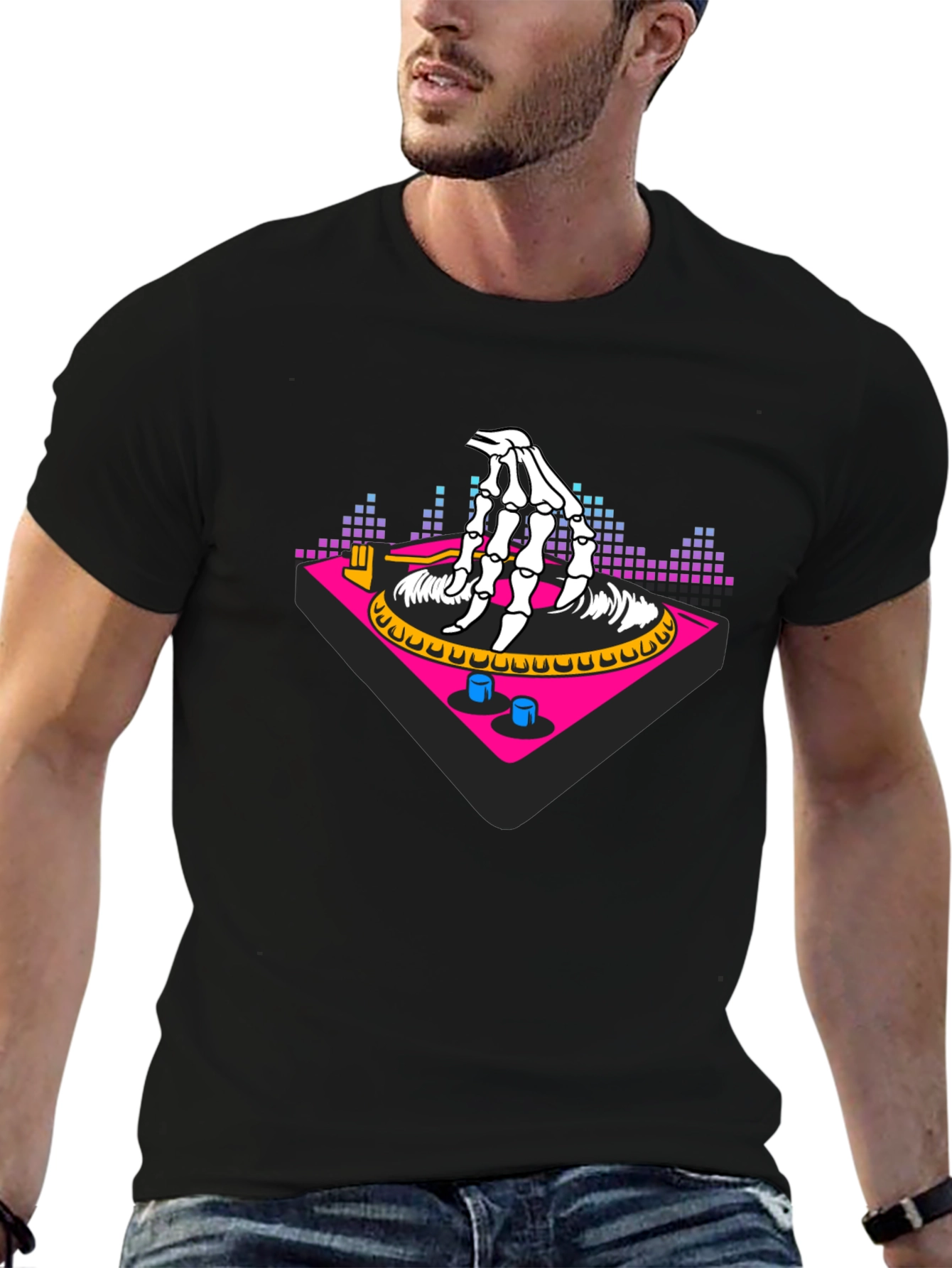 DJ Skeleton Hand Turntable Graphic Tee