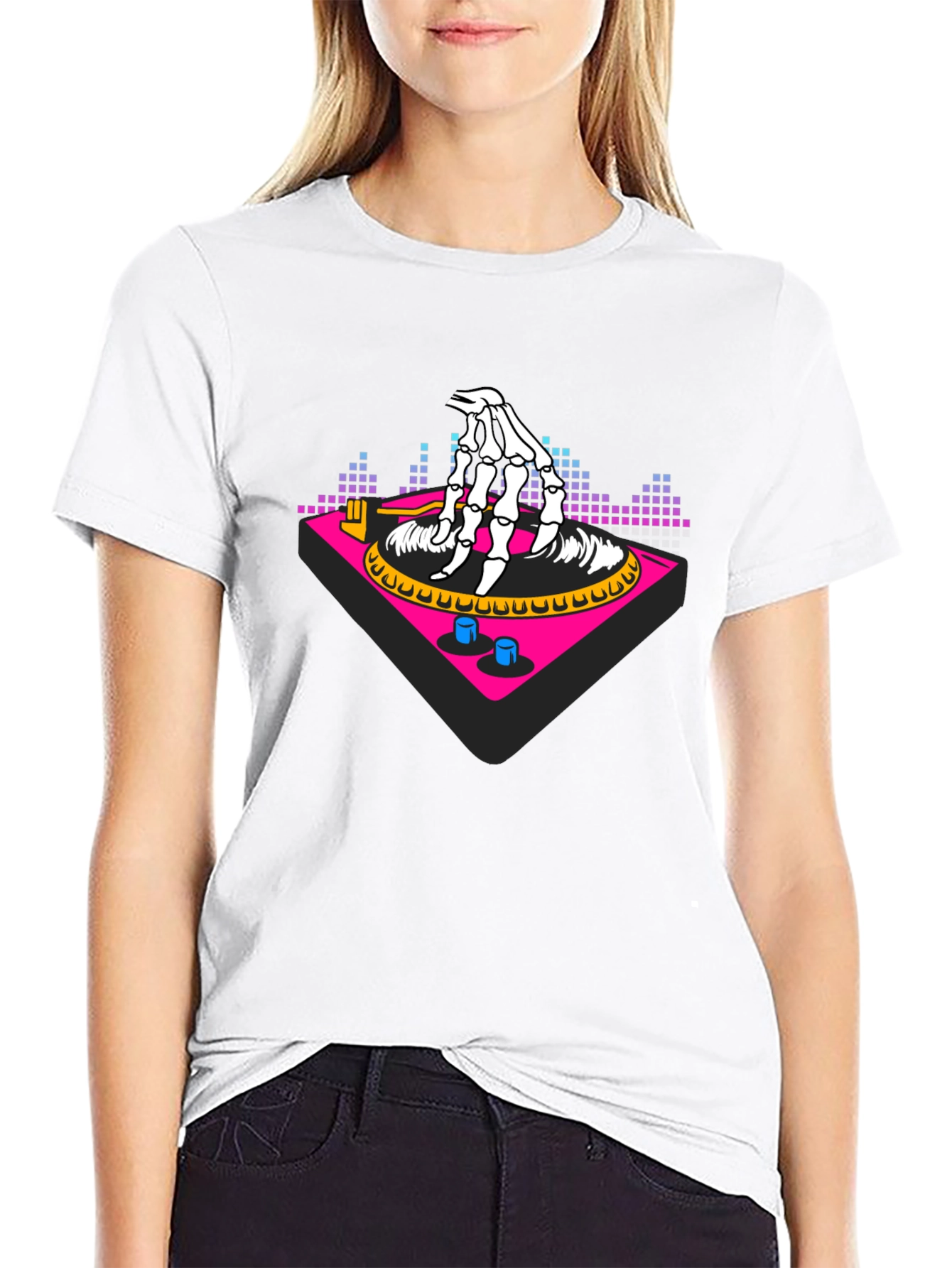 DJ Skeleton Hand Turntable Graphic Tee