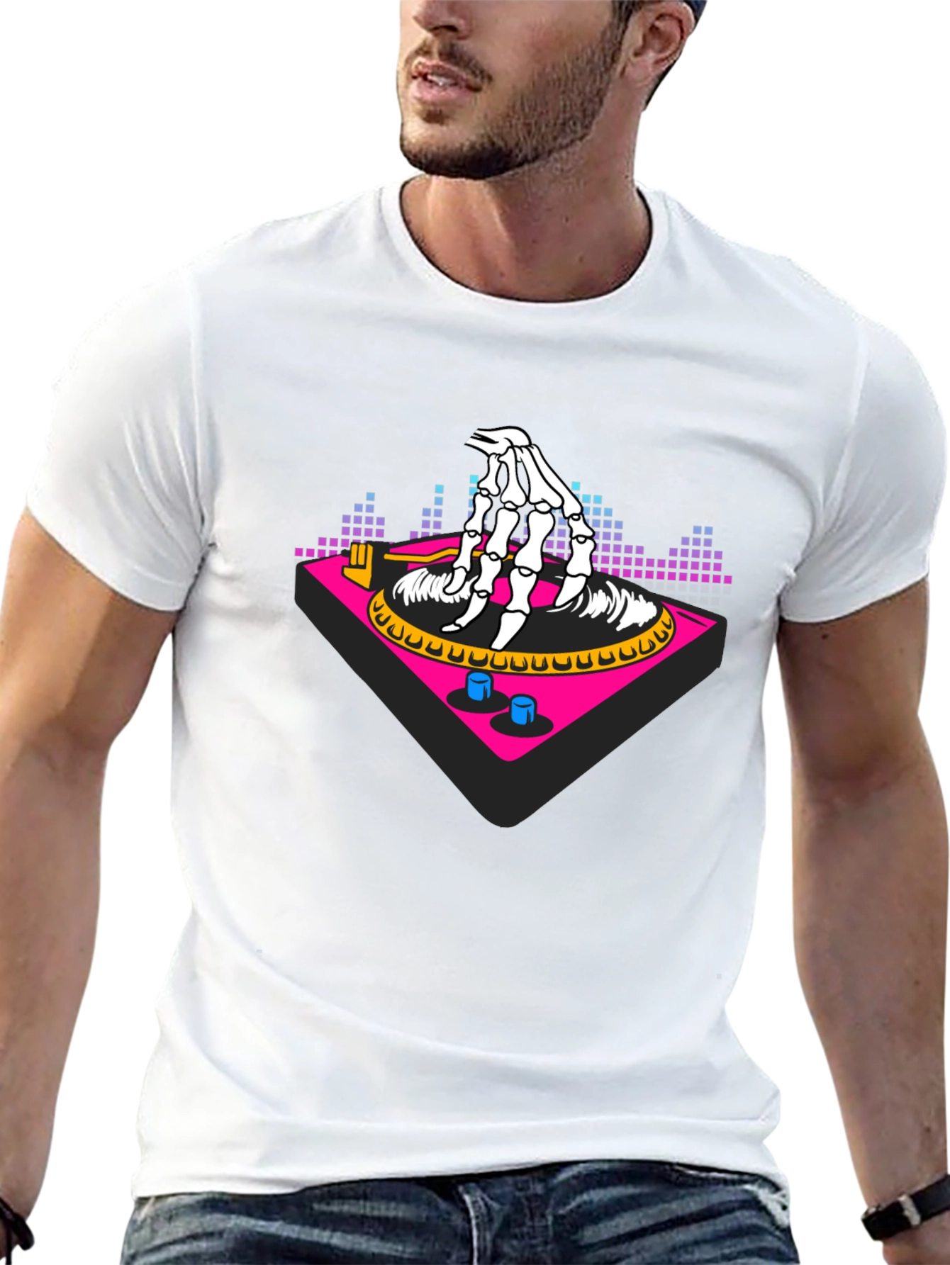 DJ Skeleton Hand Turntable Graphic Tee
