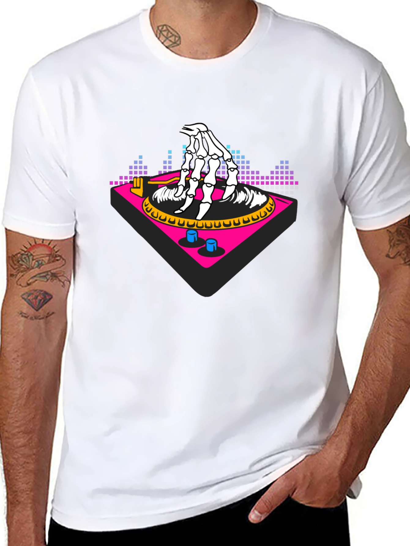 DJ Skeleton Hand Turntable Graphic Tee