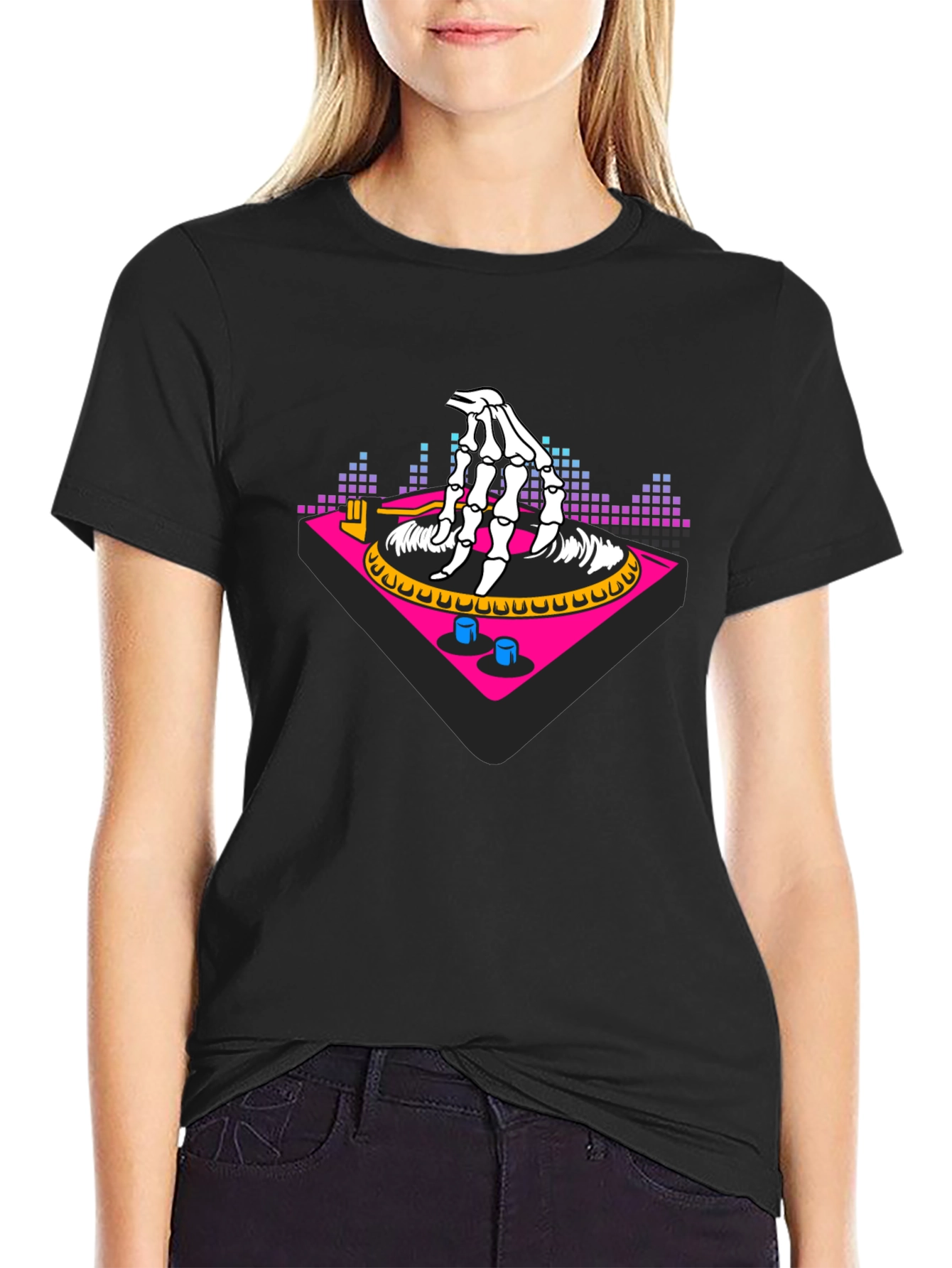 DJ Skeleton Hand Turntable Graphic Tee