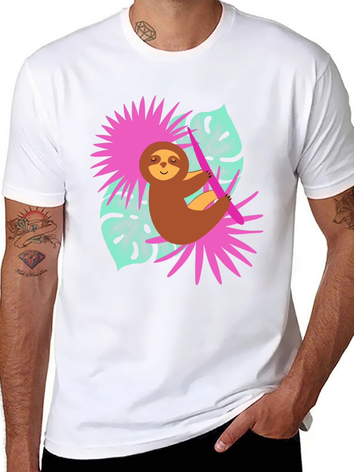 Sloth Graphic T-Shirt - Tropical Design